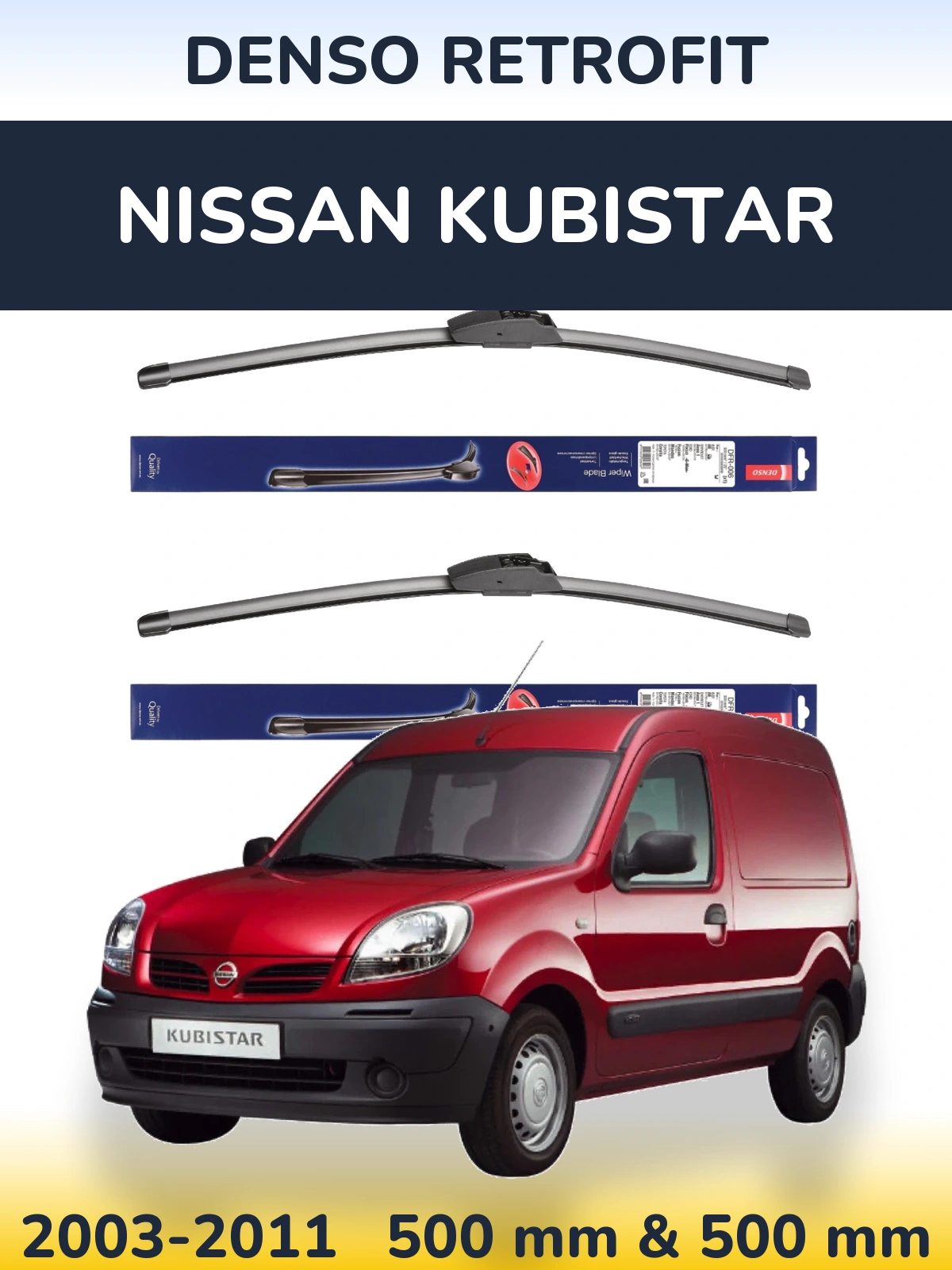 Комплект передних дворников Denso Retrofit 500 & 500 мм для Nissan Kubistar 2003-2011