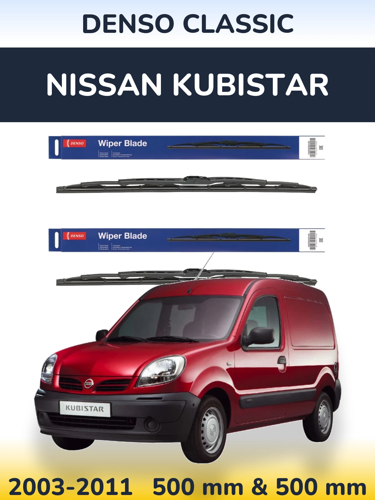Komplet przednich wycieraczek Denso Classic 500 & 500 mm do Nissan Kubistar 2003-2011