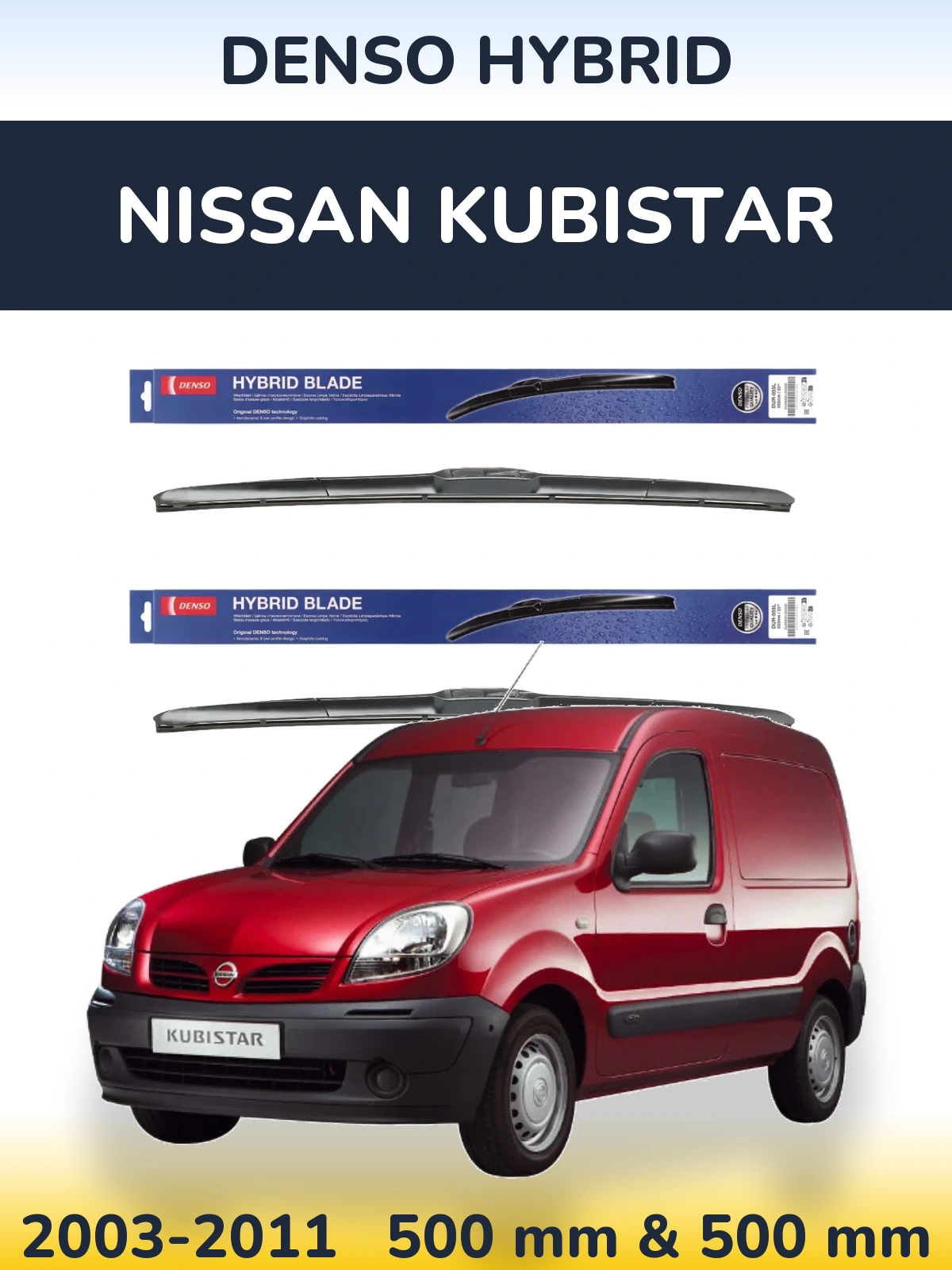 Комплект передних дворников Denso Hybrid 500 & 500 мм для Nissan Kubistar 2003-2011