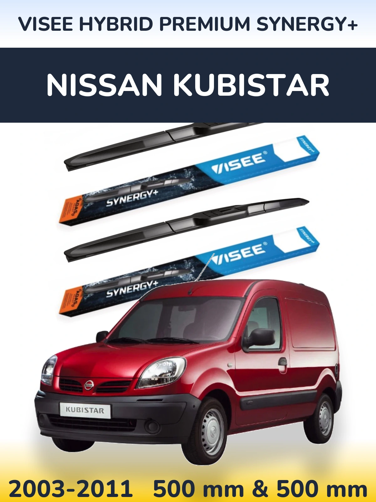 Комплект передних дворников VISEE HYBRID PREMIUM SYNERGY+ 500 & 500 мм для Nissan Kubistar 2003-2011