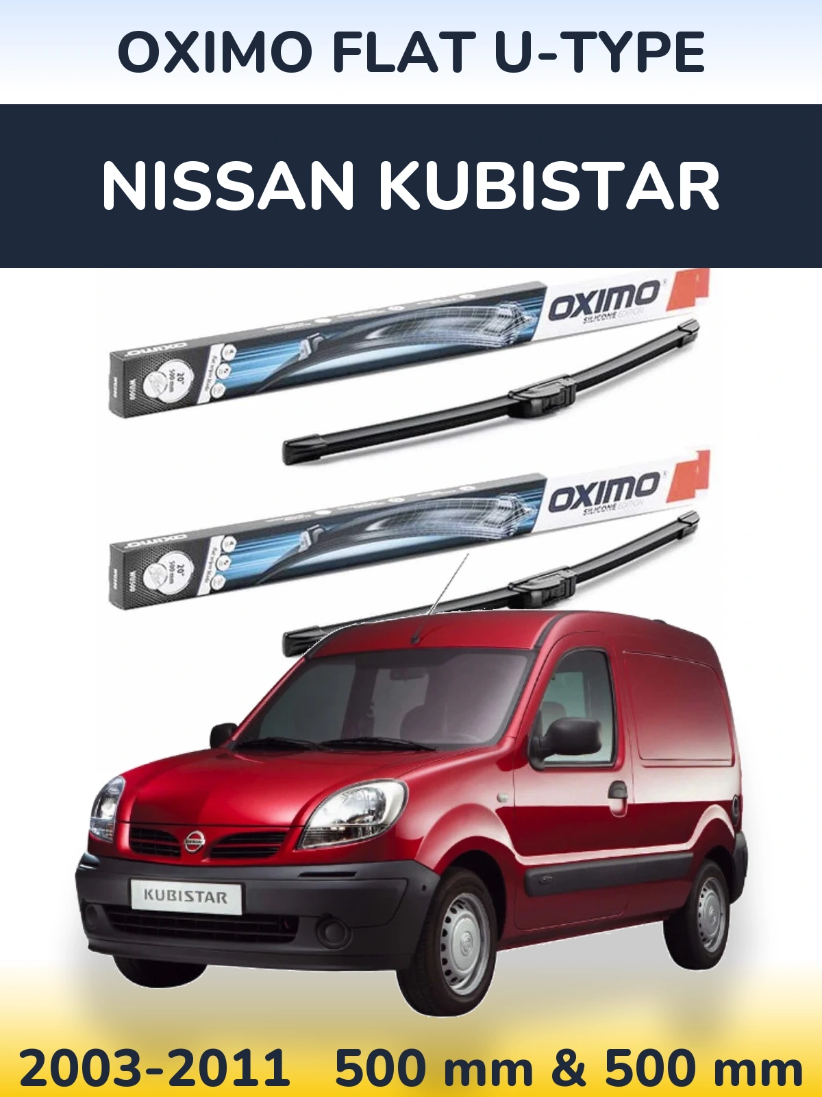 Комплект передних дворников Oximo Flat U-type 500 & 500 мм для Nissan Kubistar 2003-2011