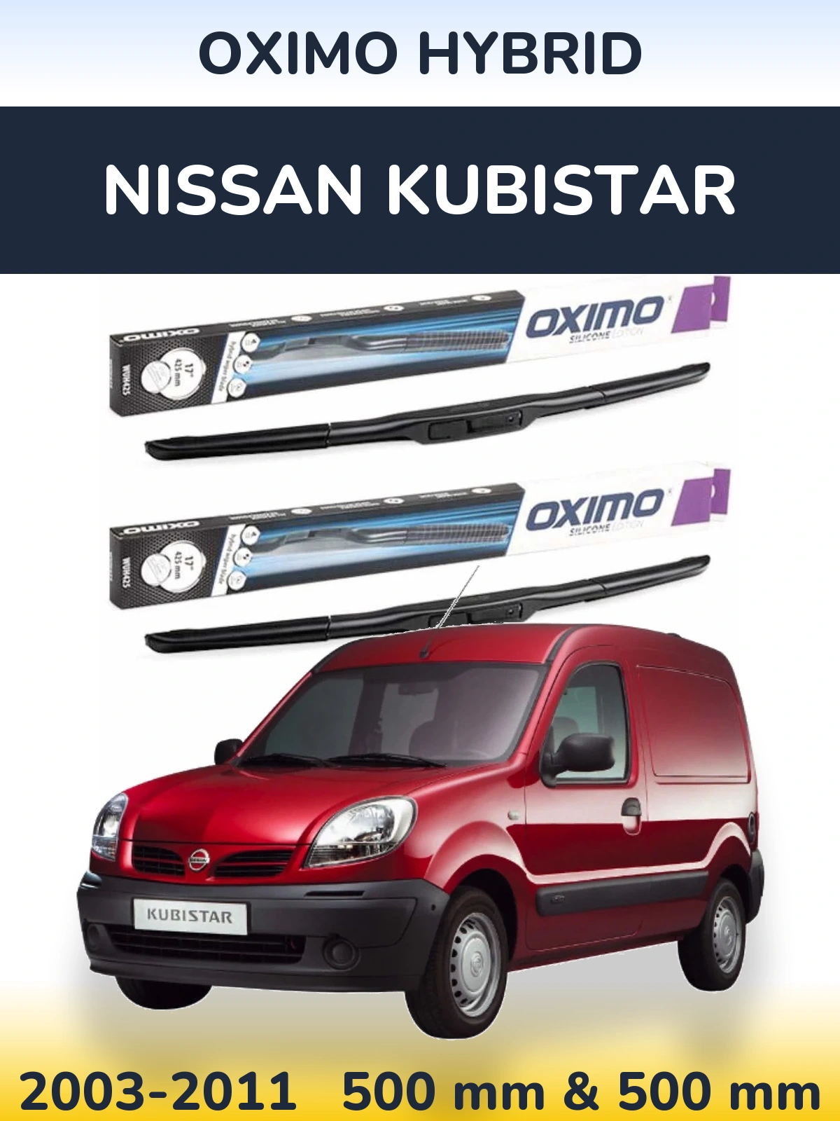 Комплект передних дворников Oximo Hybrid 500 & 500 мм для Nissan Kubistar 2003-2011