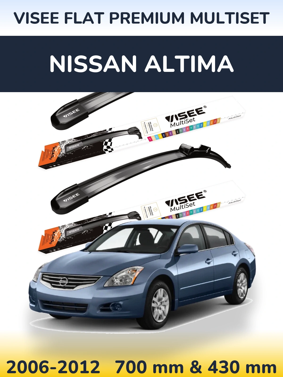 Komplet przednich wycieraczek VISEE FLAT PREMIUM MultiSet 700 & 430 mm do Nissan Altima 2006-2012
