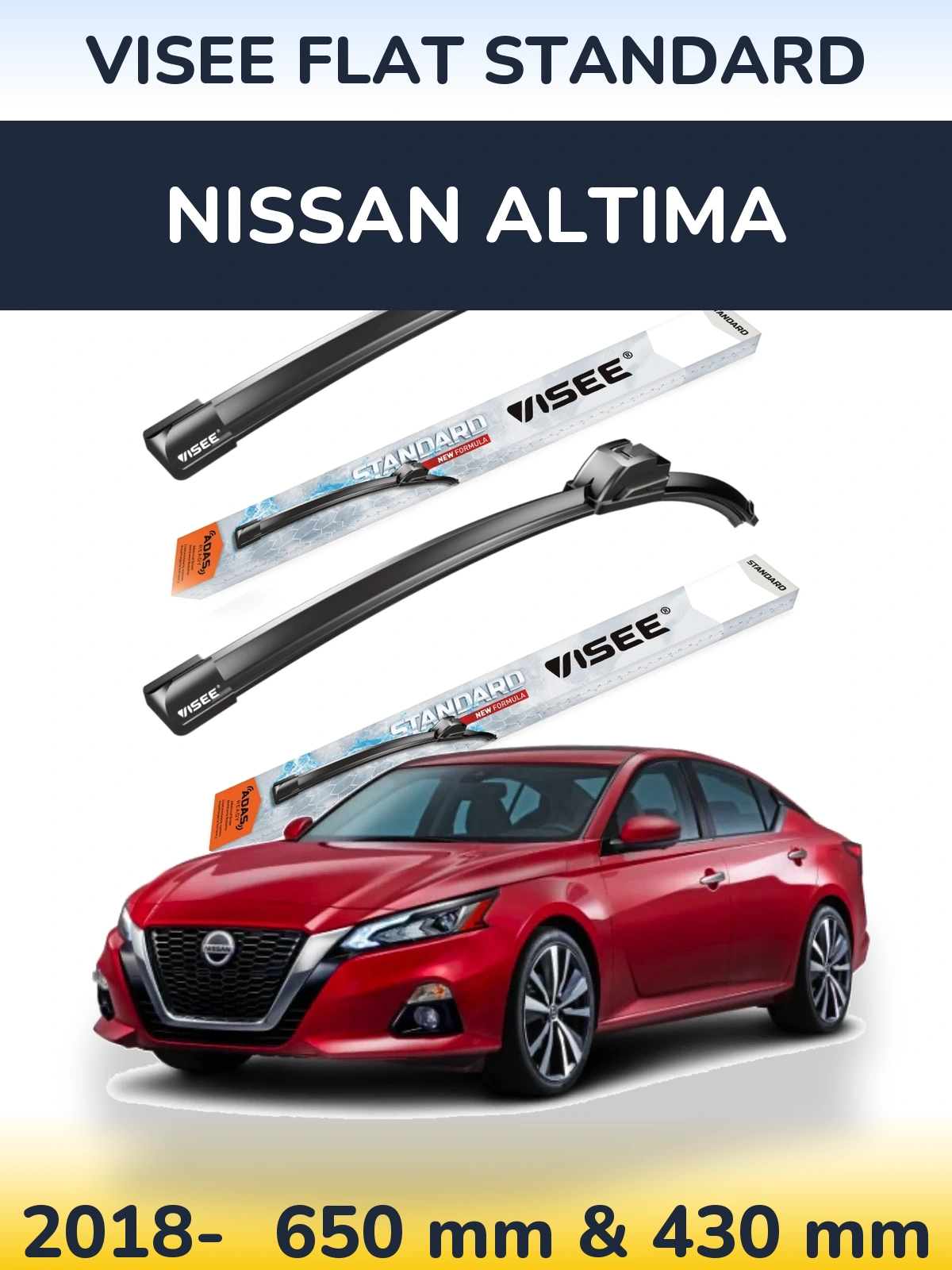 Komplet przednich wycieraczek VISEE FLAT STANDARD 650 & 430 mm do Nissan Altima 2018-2026