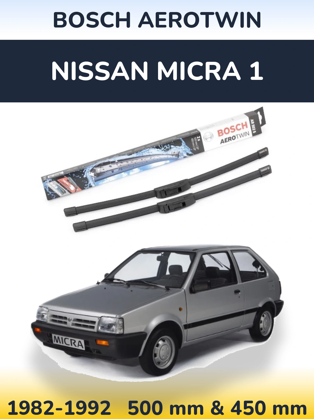 Komplet przednich wycieraczek BOSCH AeroTwin 500 & 450 mm do Nissan Micra 1 1982-1992