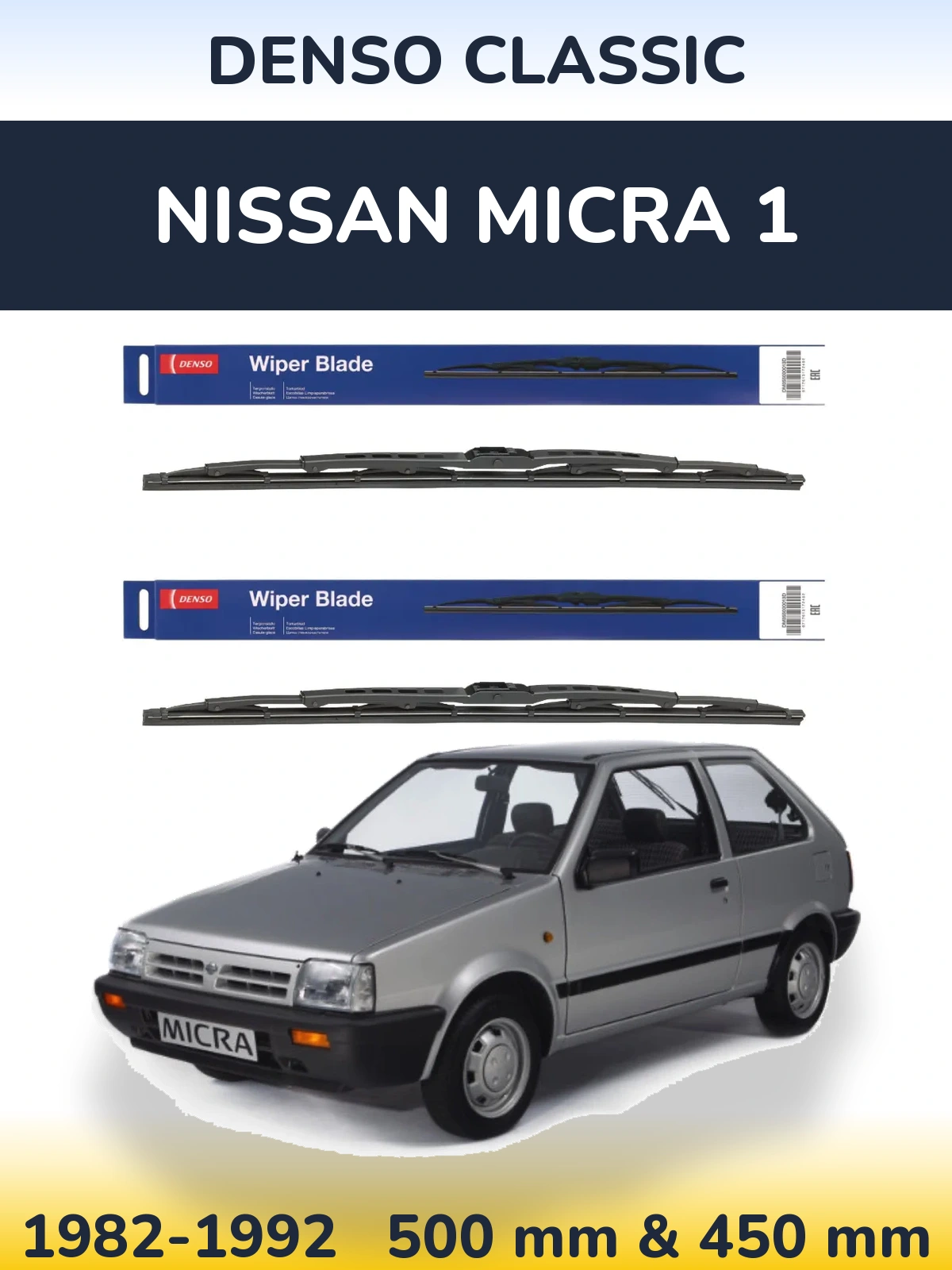 Комплект передних дворников Denso Classic 500 & 450 мм для Nissan Micra 1 1982-1992