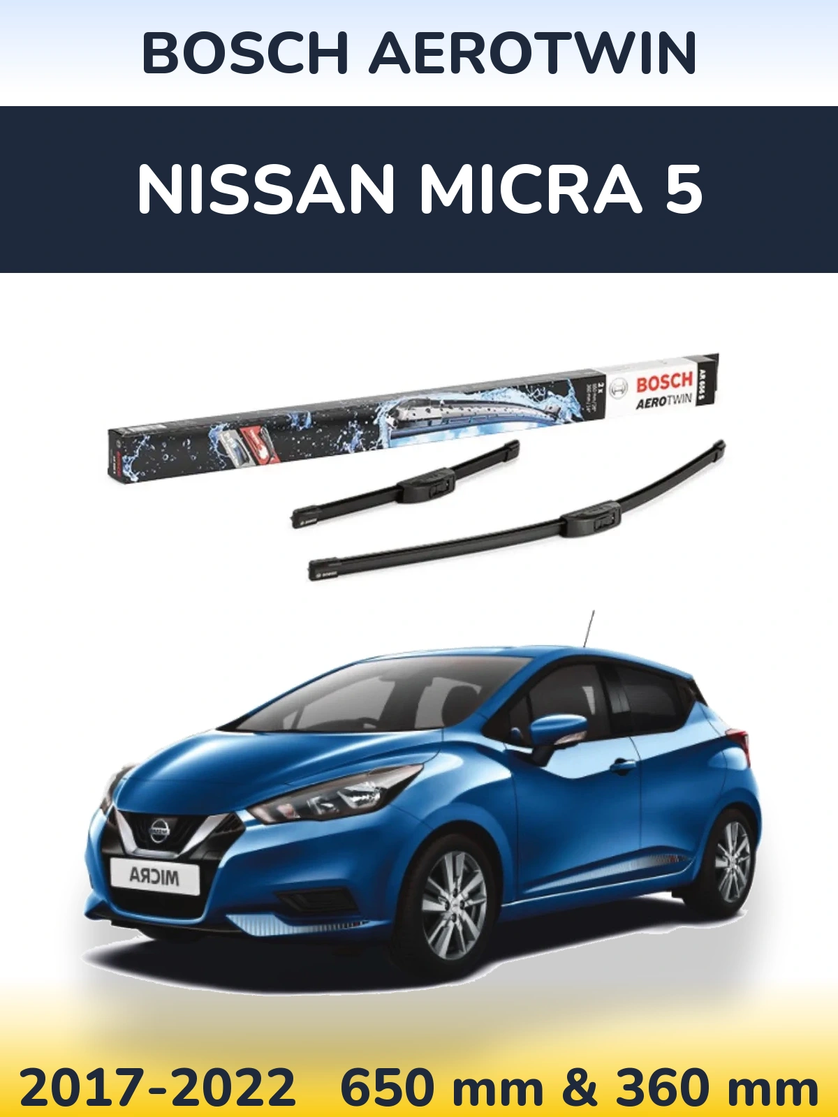 Komplet przednich wycieraczek BOSCH AeroTwin 650 & 360 mm do Nissan Micra 5 2017-2022