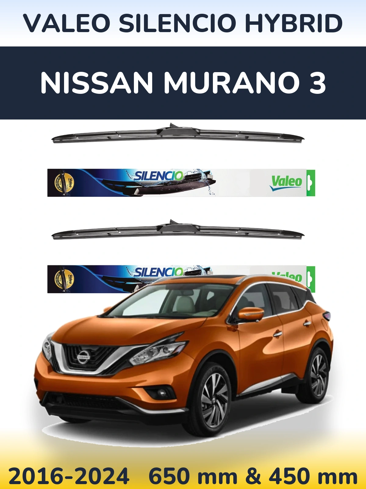 Комплект передних дворников Valeo Silencio Hybrid 650 & 450 мм для Nissan Murano 3 2016-2024
