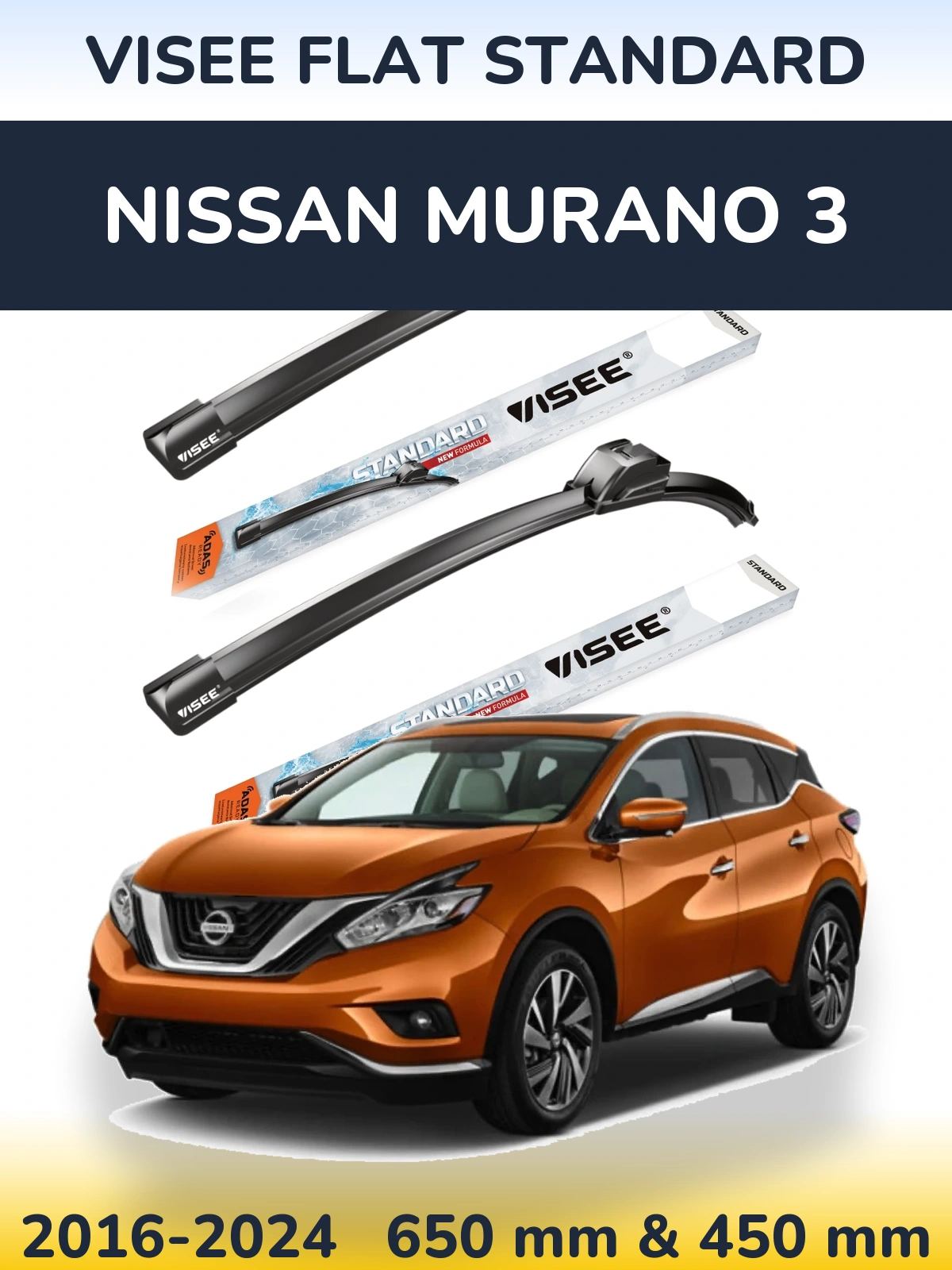 Komplet przednich wycieraczek VISEE FLAT STANDARD 650 & 450 mm do Nissan Murano 3 2016-2024