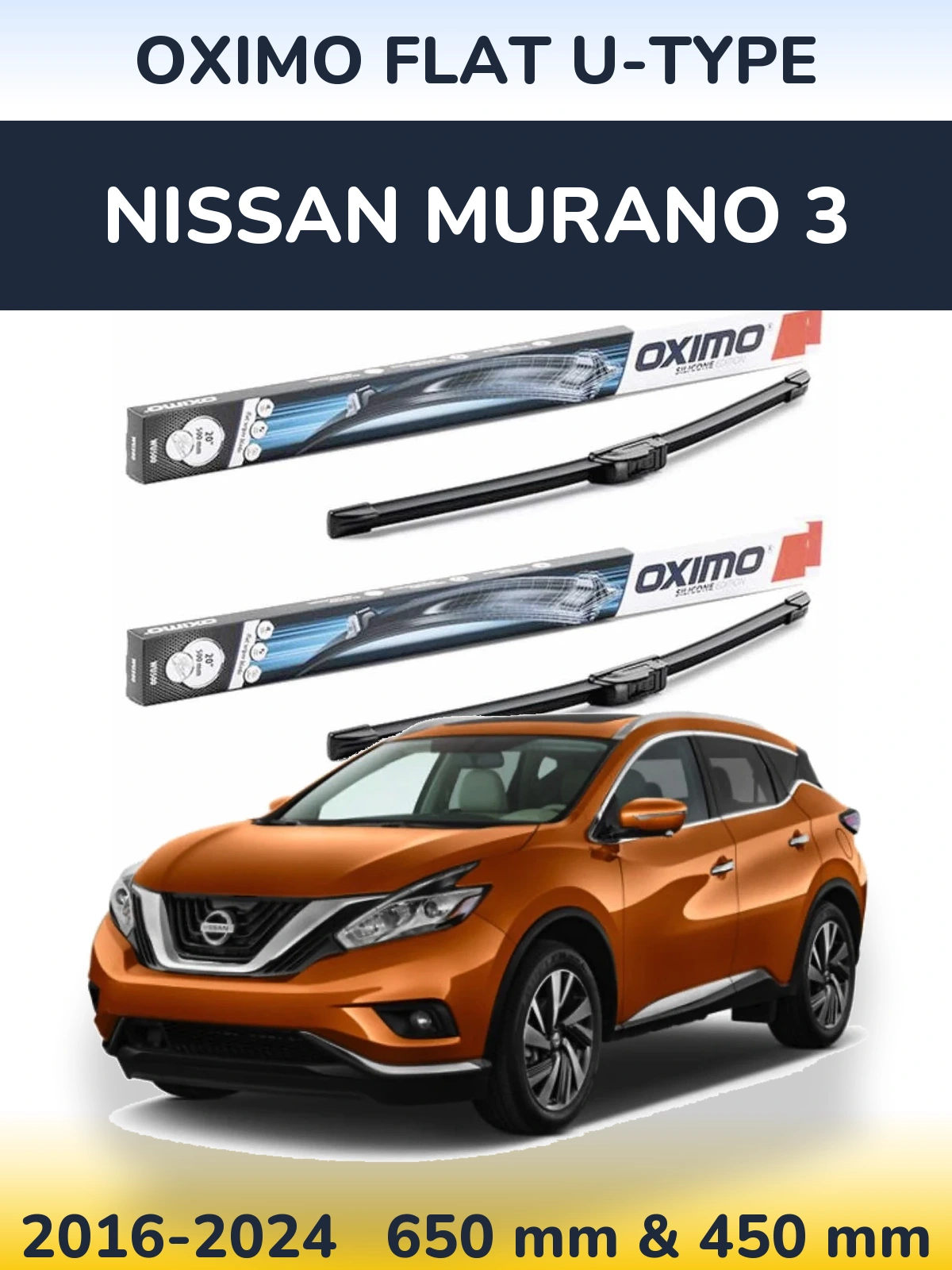 Komplet przednich wycieraczek Oximo Flat U-type 650 & 450 mm do Nissan Murano 3 2016-2024