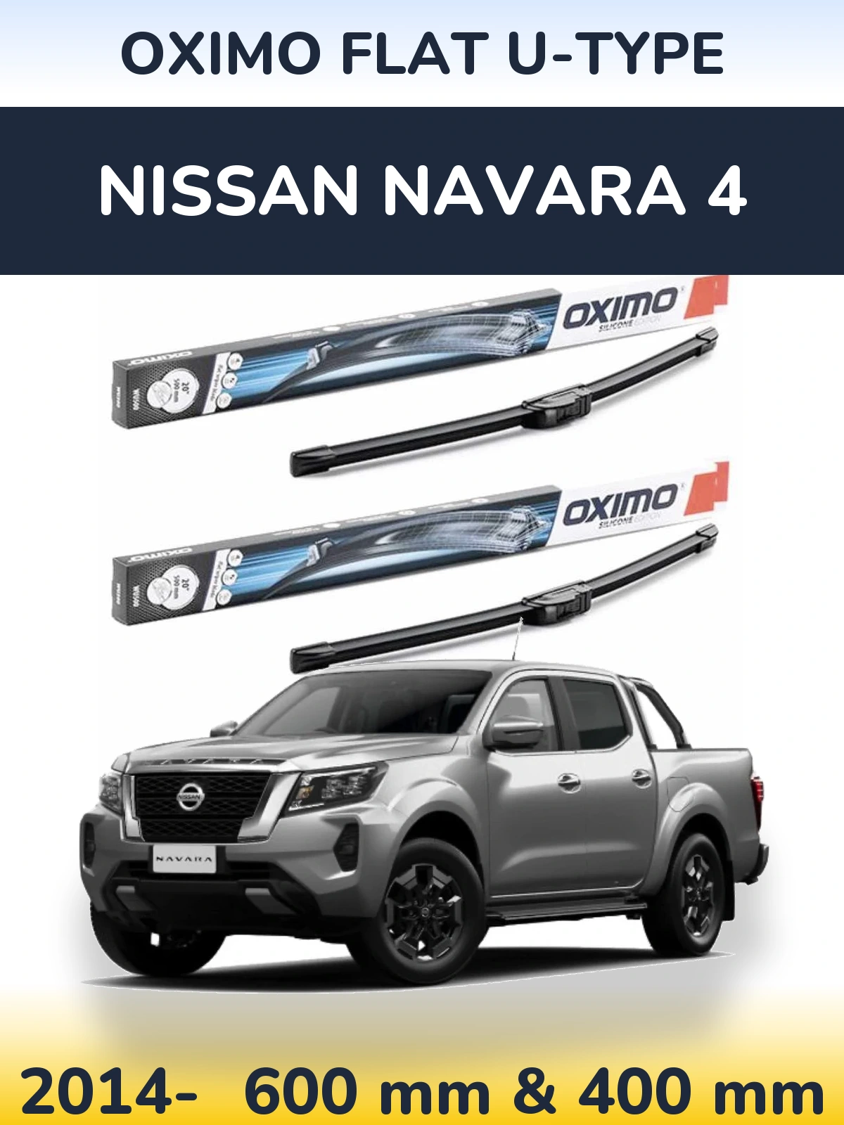 Комплект передних дворников Oximo Flat U-type 600 & 400 мм для Nissan Navara 4 2014-2026