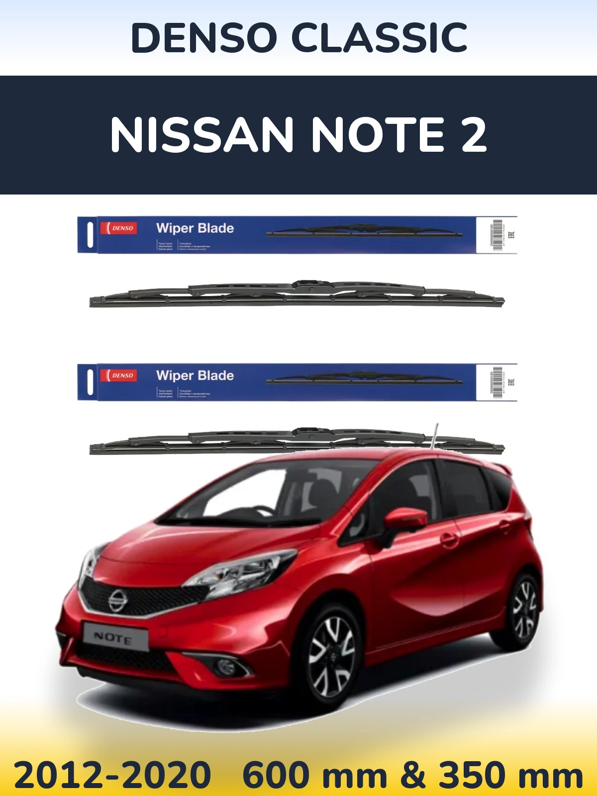 Front wiper blade set Denso Classic 600 & 350 mm for Nissan Note 2 2012-2020