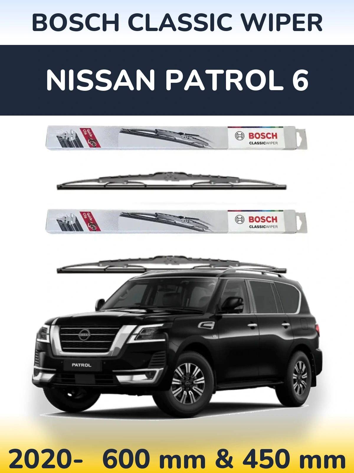 Komplet przednich wycieraczek BOSCH Classic Wiper 600 & 450 mm do Nissan Patrol 6 2020-2026