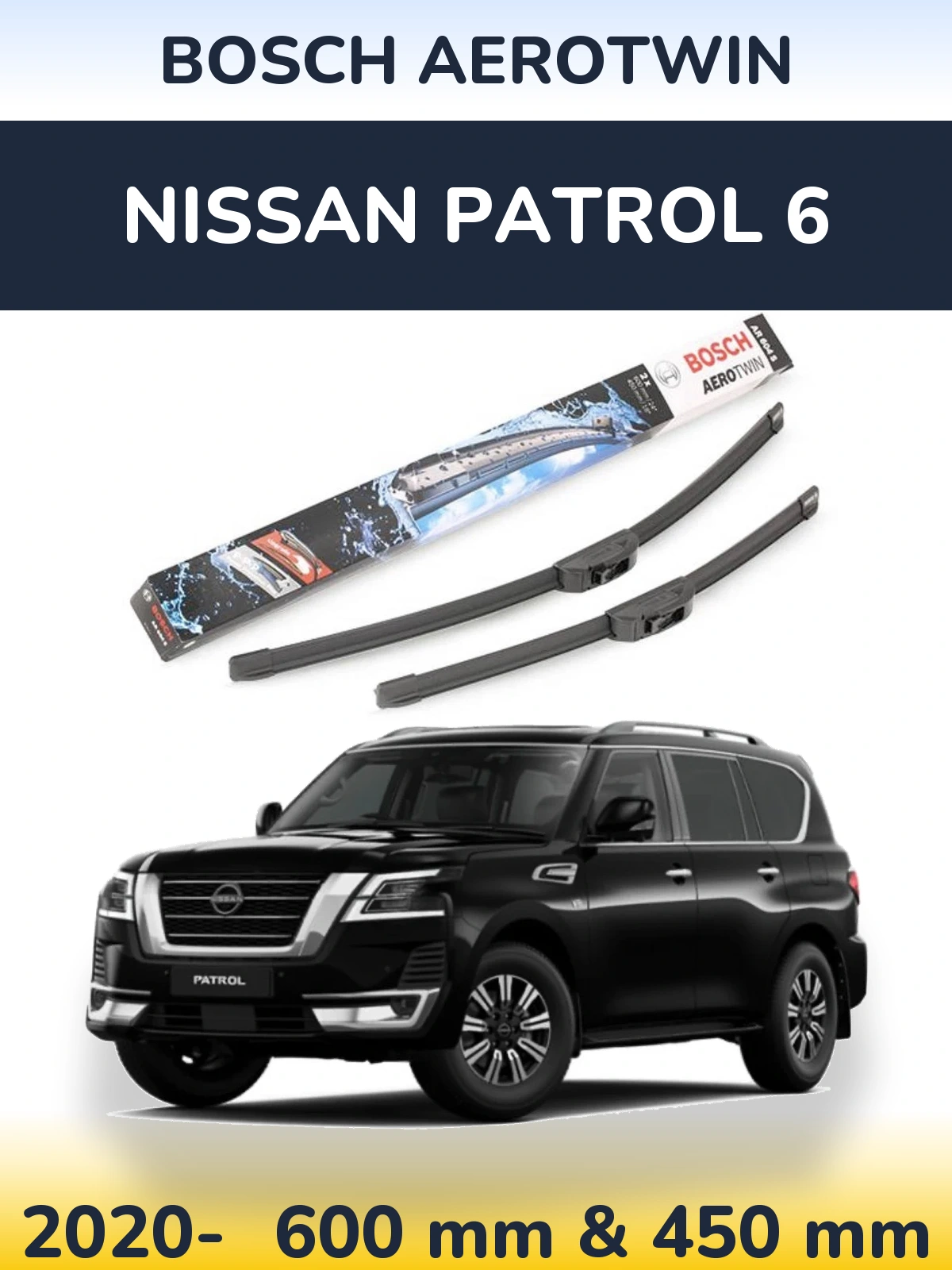 Komplet przednich wycieraczek BOSCH AeroTwin 600 & 450 mm do Nissan Patrol 6 2020-2026