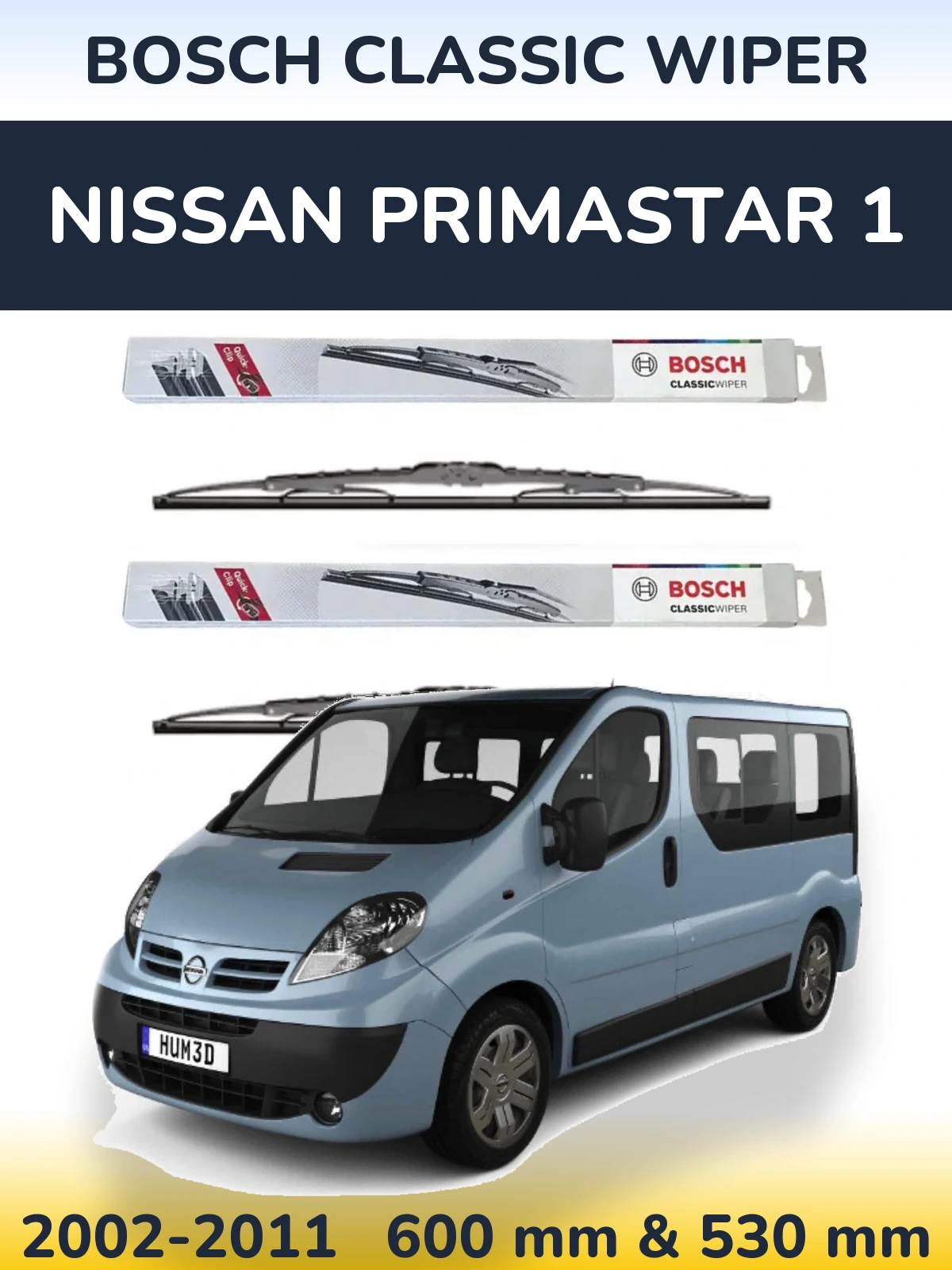 Komplet przednich wycieraczek BOSCH Classic Wiper 600 & 530 mm do Nissan Primastar 1 2002-2011