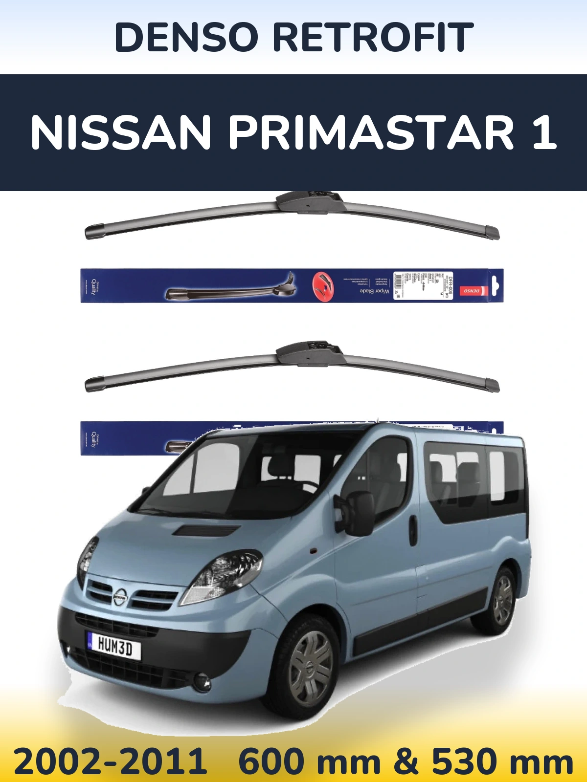 Komplet przednich wycieraczek Denso Retrofit 600 & 530 mm do Nissan Primastar 1 2002-2011