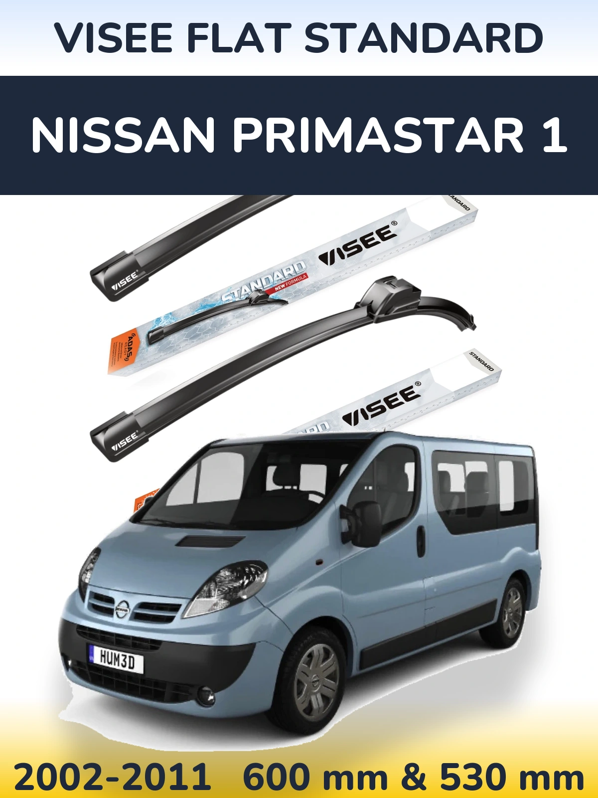 Komplet przednich wycieraczek VISEE FLAT STANDARD 600 & 530 mm do Nissan Primastar 1 2002-2011