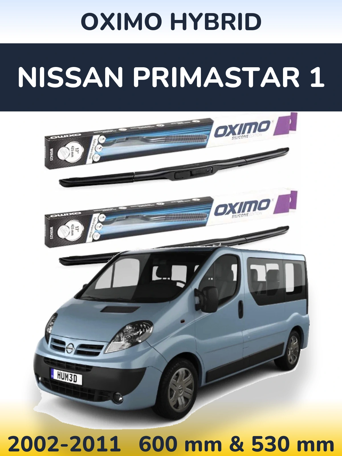 Комплект передних дворников Oximo Hybrid 600 & 530 мм для Nissan Primastar 1 2002-2011