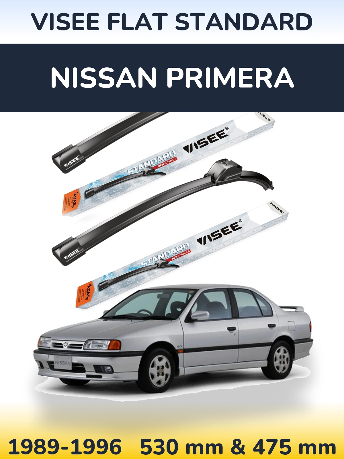 Komplet przednich wycieraczek VISEE FLAT STANDARD 530 & 475 mm do Nissan Primera 1989-1996