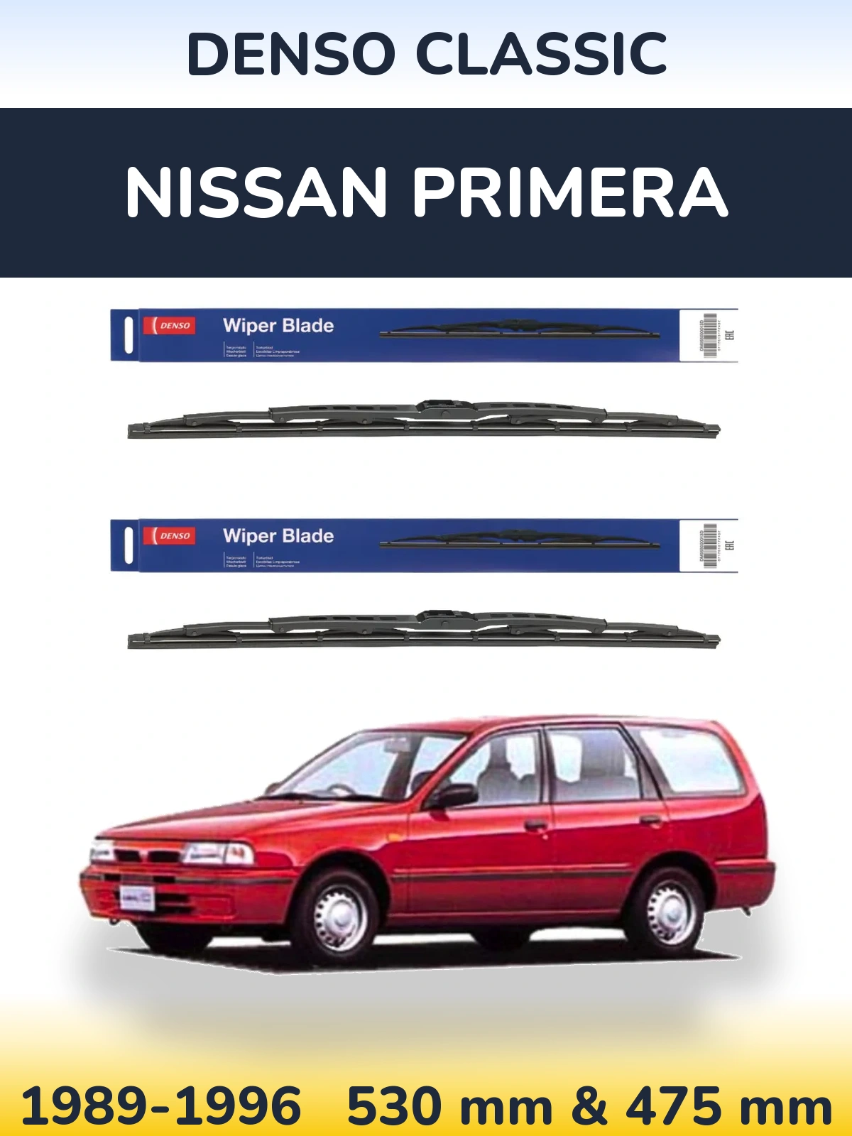 Komplet przednich wycieraczek Denso Classic 530 & 475 mm do Nissan Primera 1989-1996