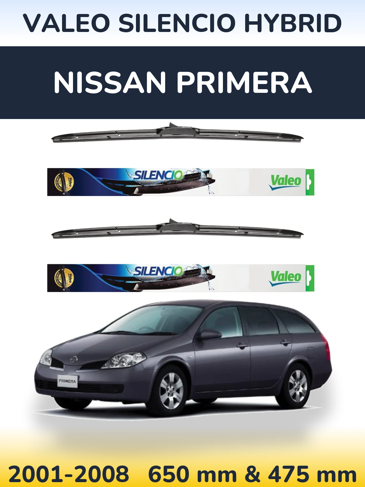 Комплект передних дворников Valeo Silencio Hybrid 650 & 475 мм для Nissan Primera 2001-2008