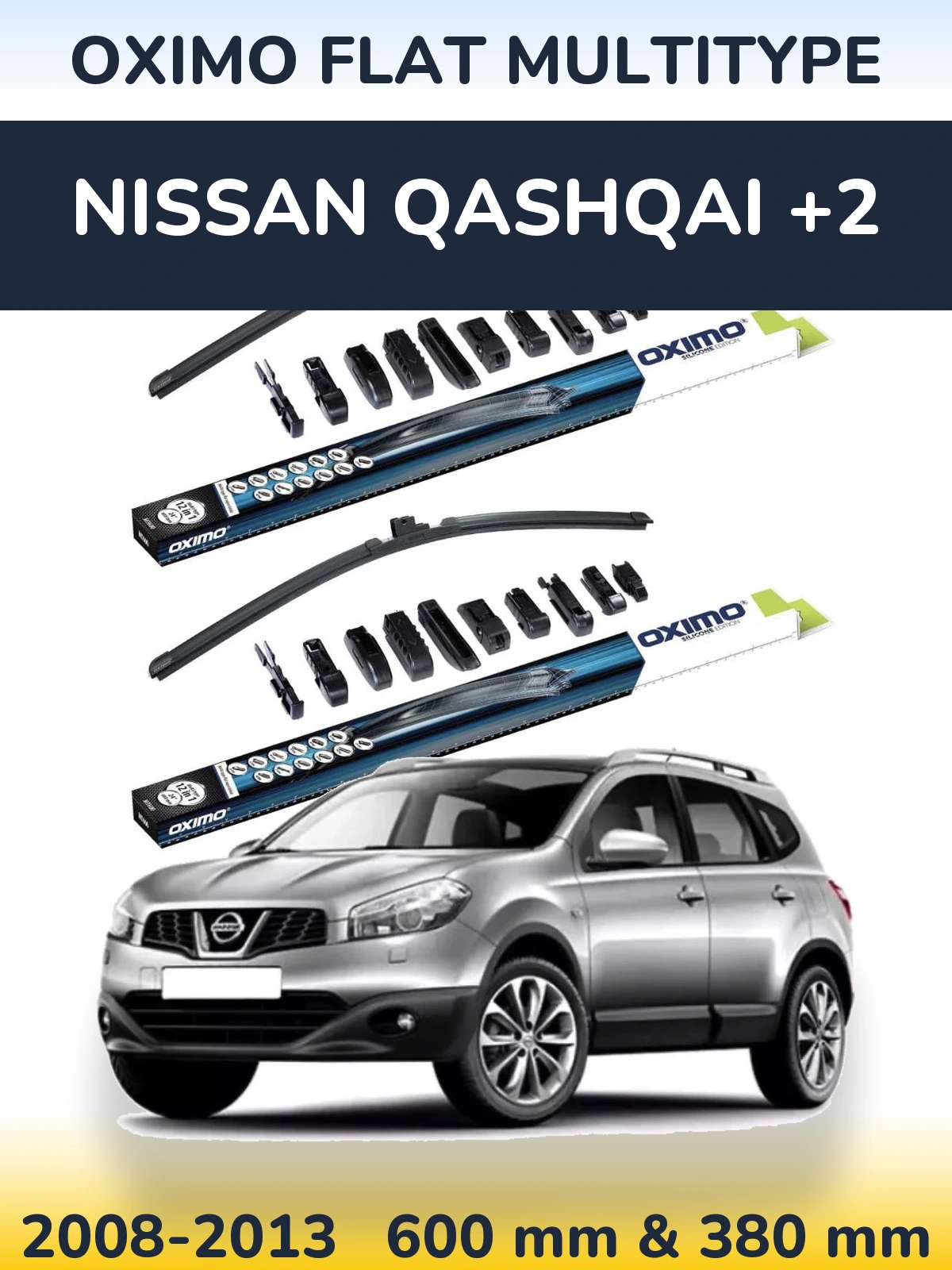 Komplet przednich wycieraczek Oximo Flat MultiType 600 & 380 mm do Nissan Qashqai +2 2008-2013
