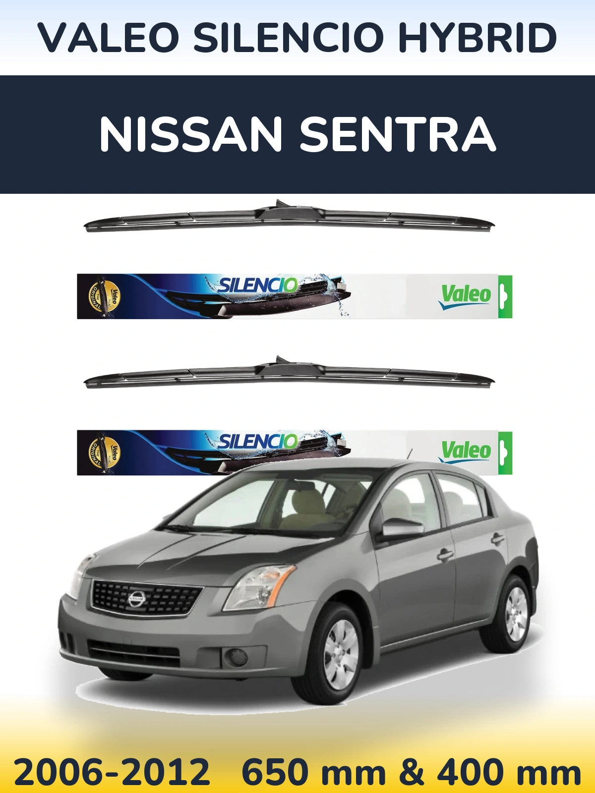Komplet przednich wycieraczek Valeo Silencio Hybrid 650 & 400 mm do Nissan Sentra 2006-2012