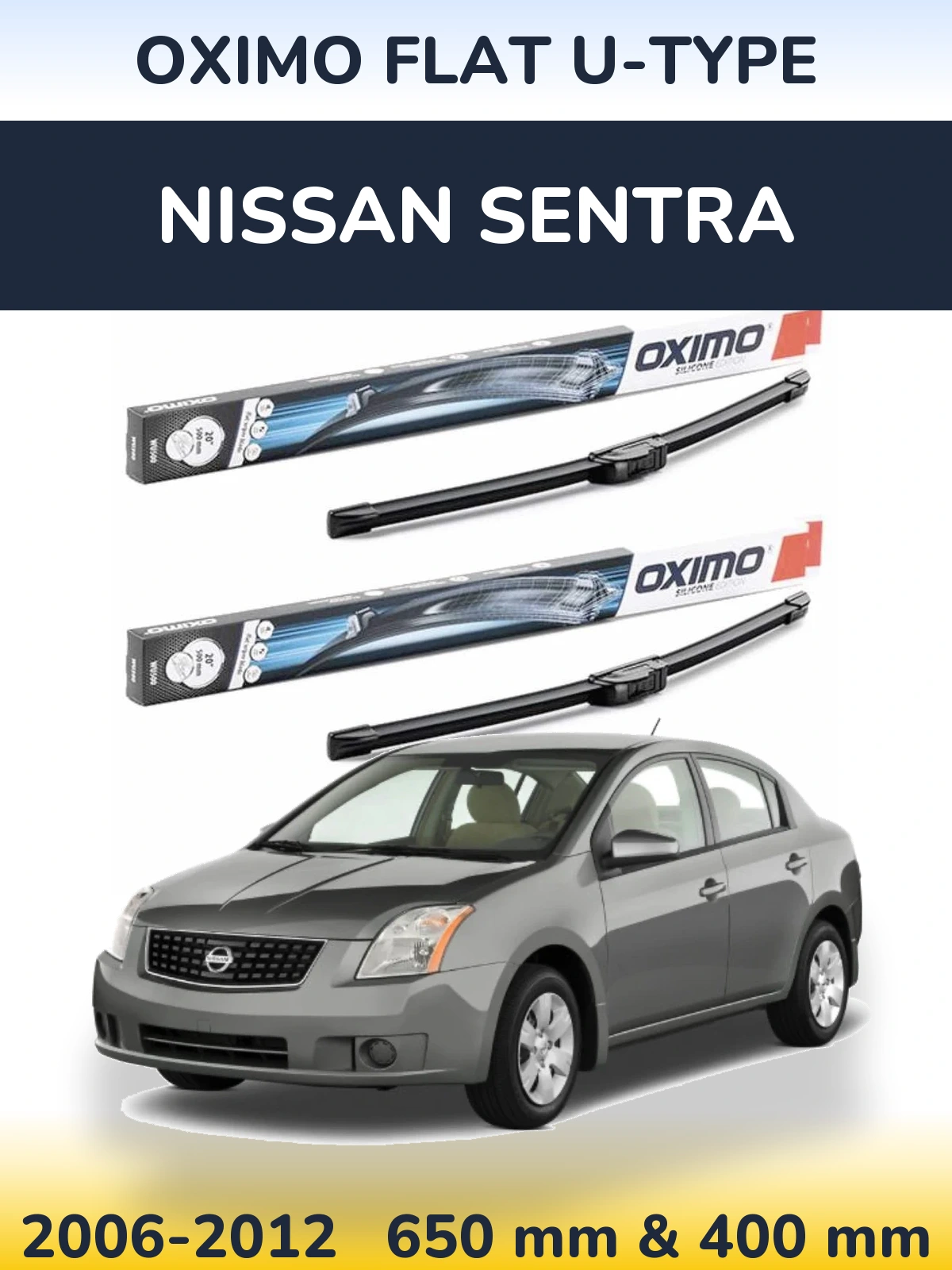 Комплект передних дворников Oximo Flat U-type 650 & 400 мм для Nissan Sentra 2006-2012