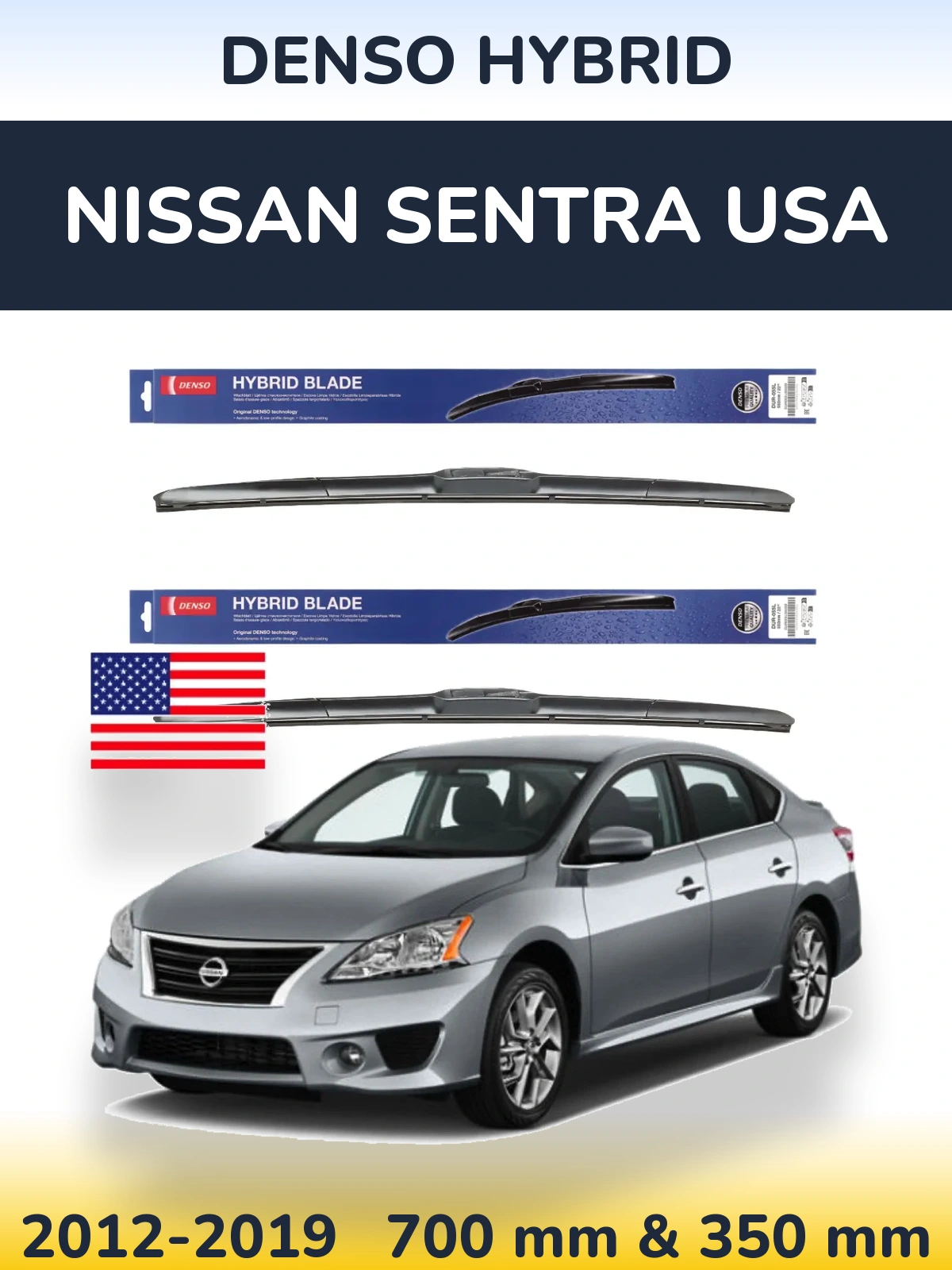 Komplet przednich wycieraczek Denso Hybrid 700 & 350 mm do Nissan Sentra USA 2012-2019