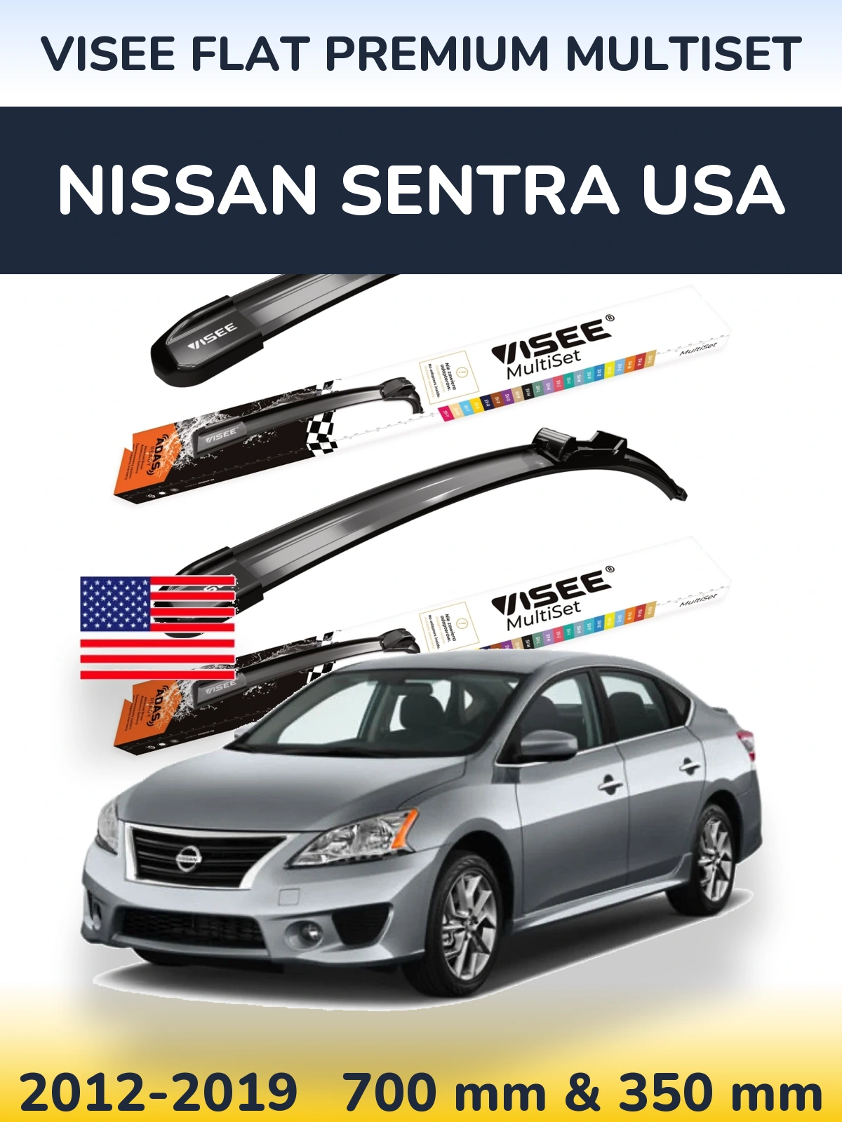 Komplet przednich wycieraczek VISEE FLAT PREMIUM MultiSet 700 & 350 mm do Nissan Sentra USA 2012-2019