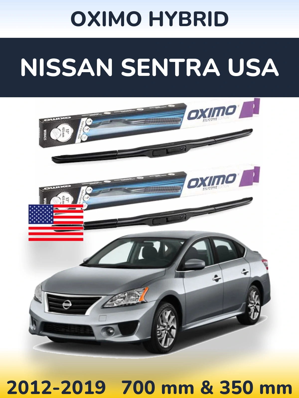 Komplet przednich wycieraczek Oximo Hybrid 700 & 350 mm do Nissan Sentra USA 2012-2019