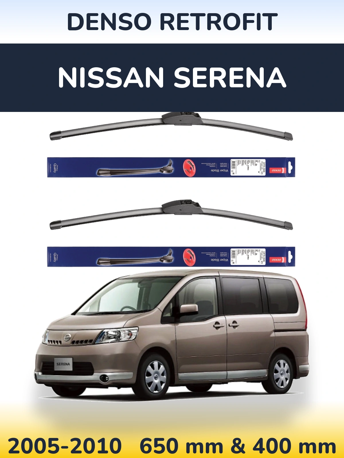 Komplet przednich wycieraczek Denso Retrofit 650 & 400 mm do Nissan Serena 2005-2010
