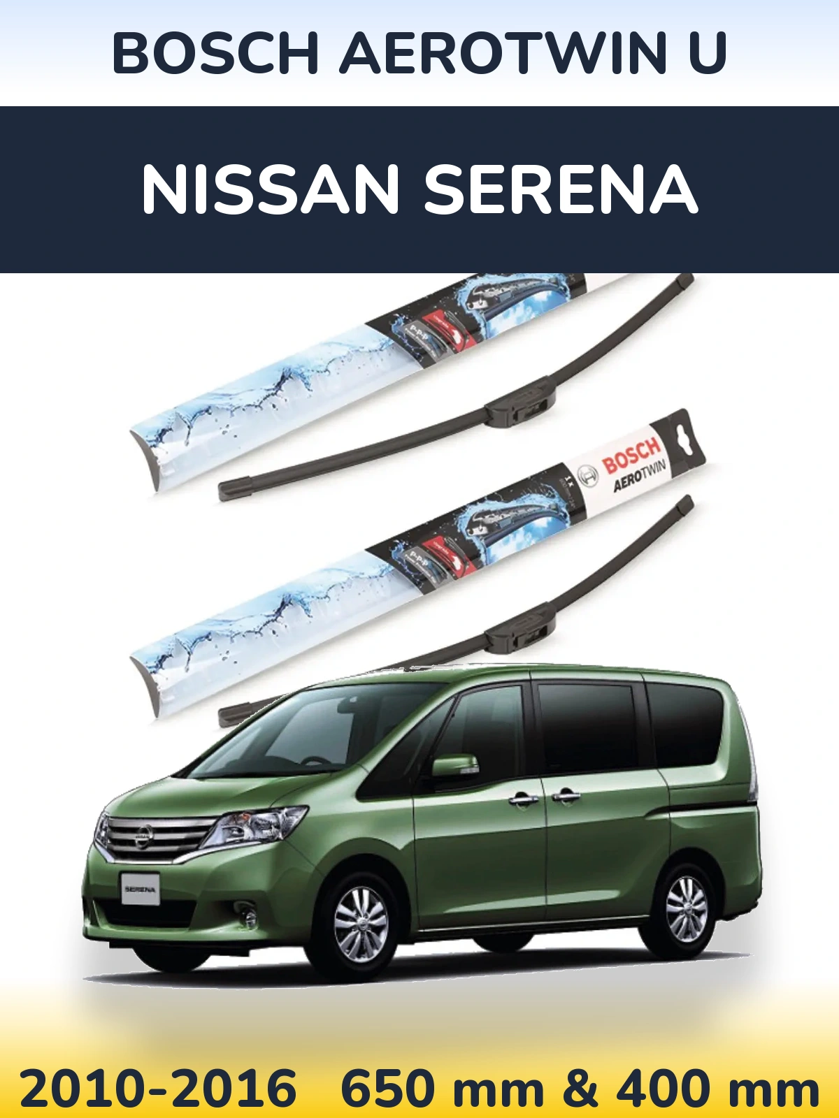 Komplet przednich wycieraczek BOSCH AeroTwin U 650 & 400 mm do Nissan Serena 2010-2016