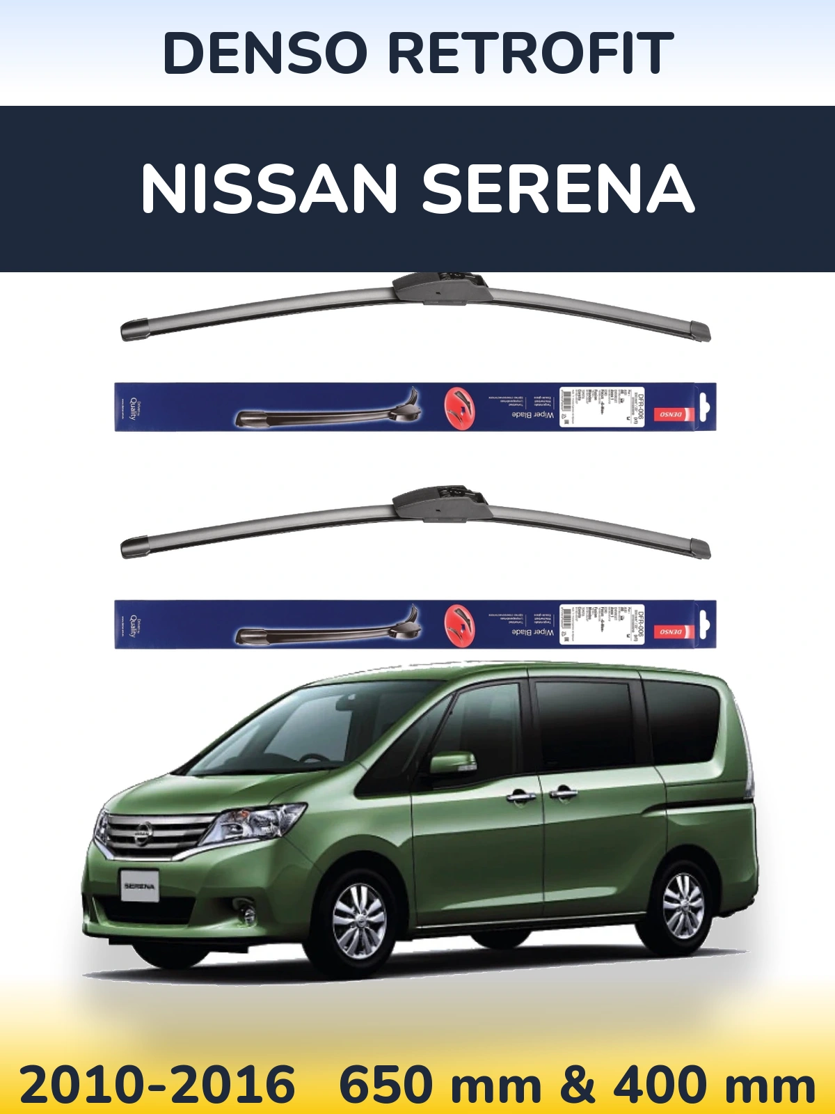 Komplet przednich wycieraczek Denso Retrofit 650 & 400 mm do Nissan Serena 2010-2016