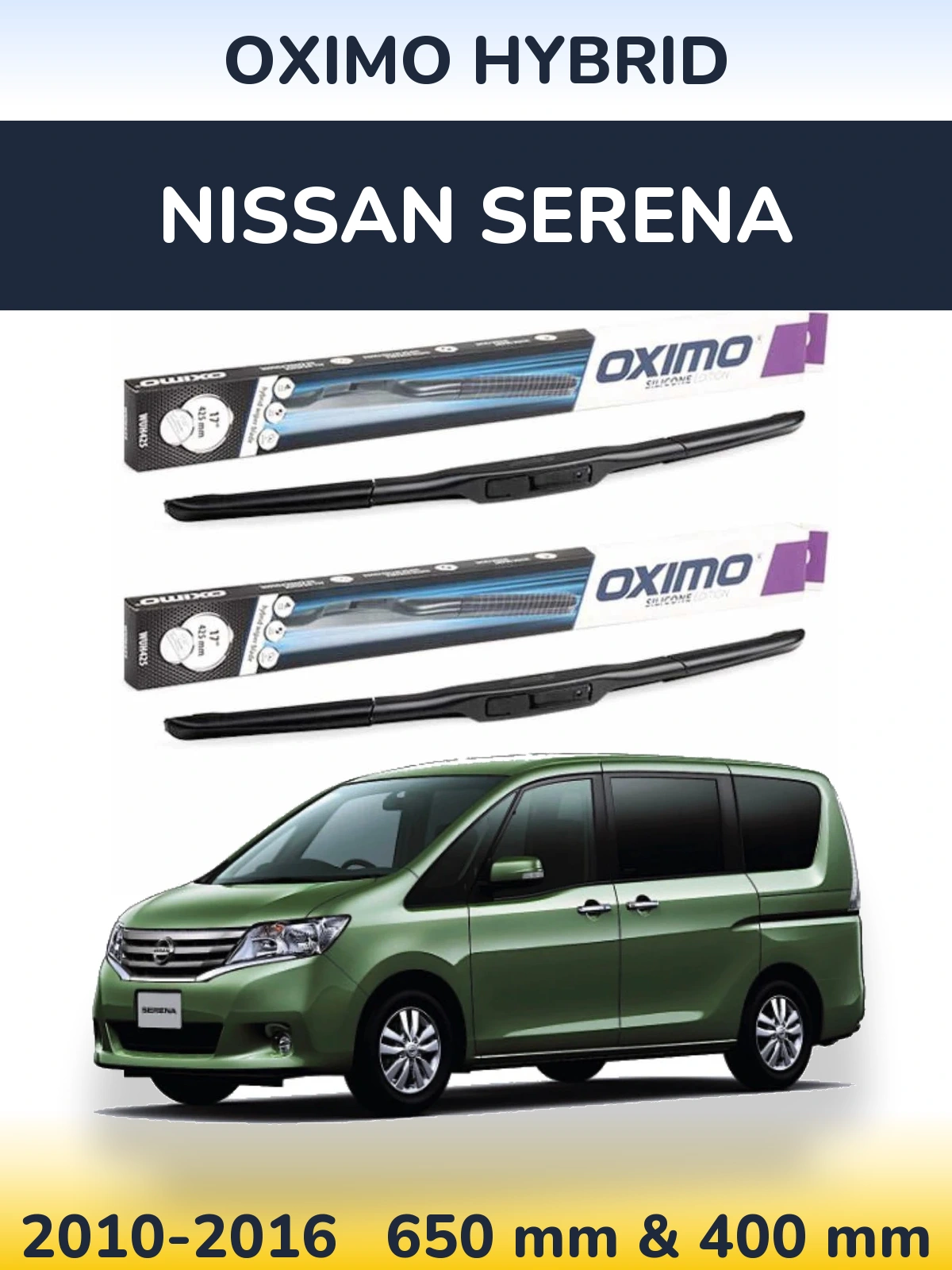 Комплект передних дворников Oximo Hybrid 650 & 400 мм для Nissan Serena 2010-2016