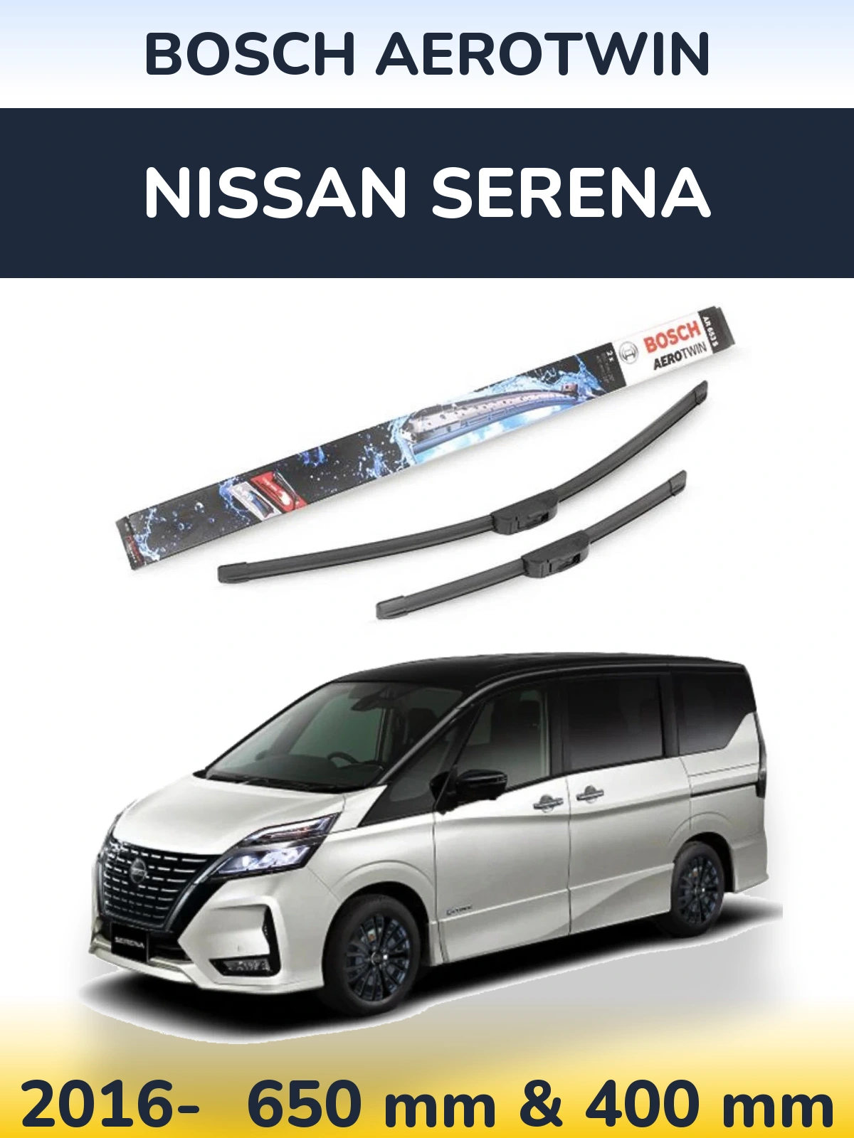 Комплект передних дворников BOSCH AeroTwin 650 & 400 мм для Nissan Serena 2016-2026
