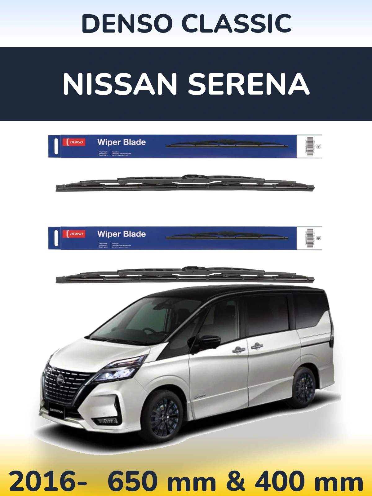 Komplet przednich wycieraczek Denso Classic 650 & 400 mm do Nissan Serena 2016-2026
