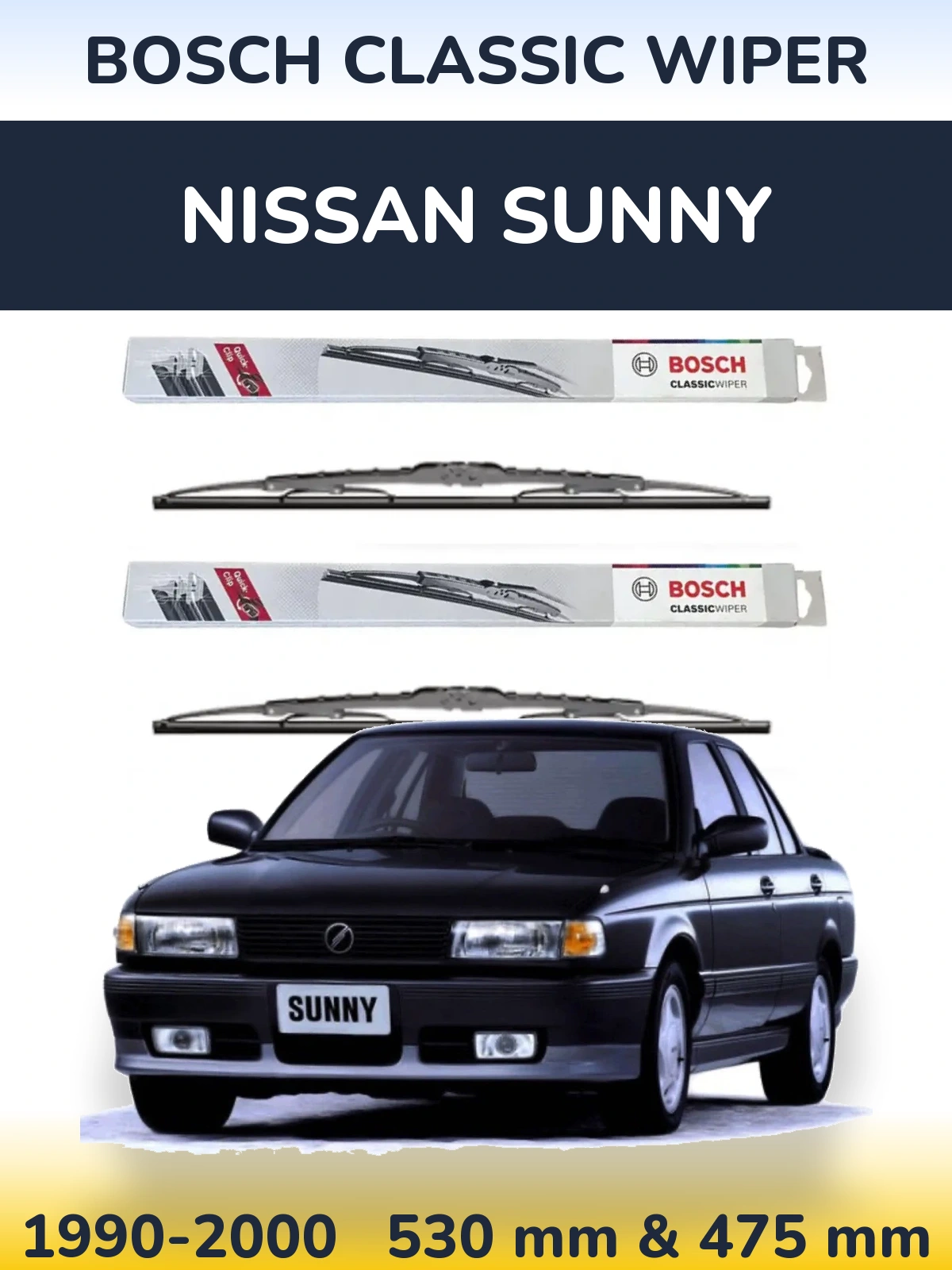 Komplet przednich wycieraczek BOSCH Classic Wiper 530 & 475 mm do Nissan Sunny 1990-2000
