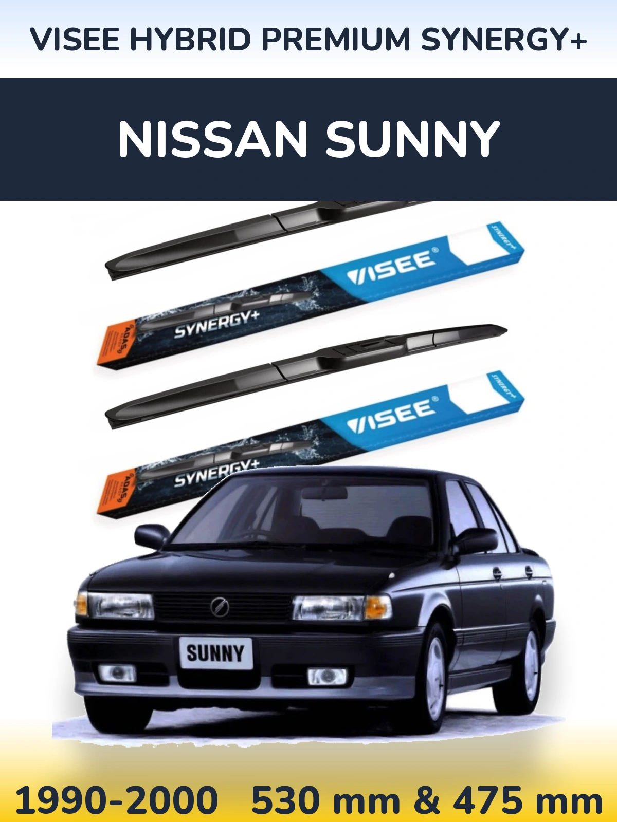 Komplet przednich wycieraczek VISEE HYBRID PREMIUM SYNERGY+ 530 & 475 mm do Nissan Sunny 1990-2000