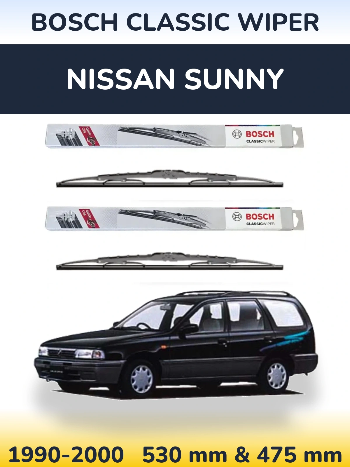 Komplet przednich wycieraczek BOSCH Classic Wiper 530 & 475 mm do Nissan Sunny 1990-2000