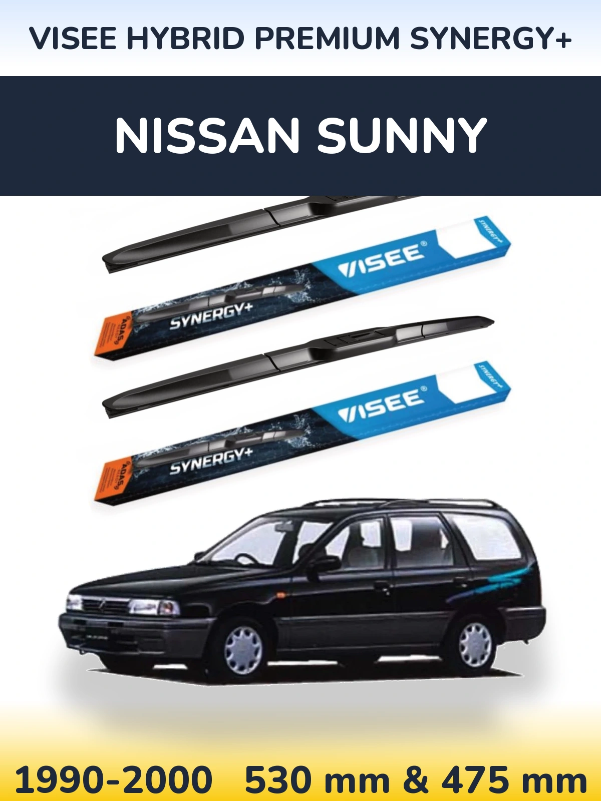 Komplet przednich wycieraczek VISEE HYBRID PREMIUM SYNERGY+ 530 & 475 mm do Nissan Sunny 1990-2000
