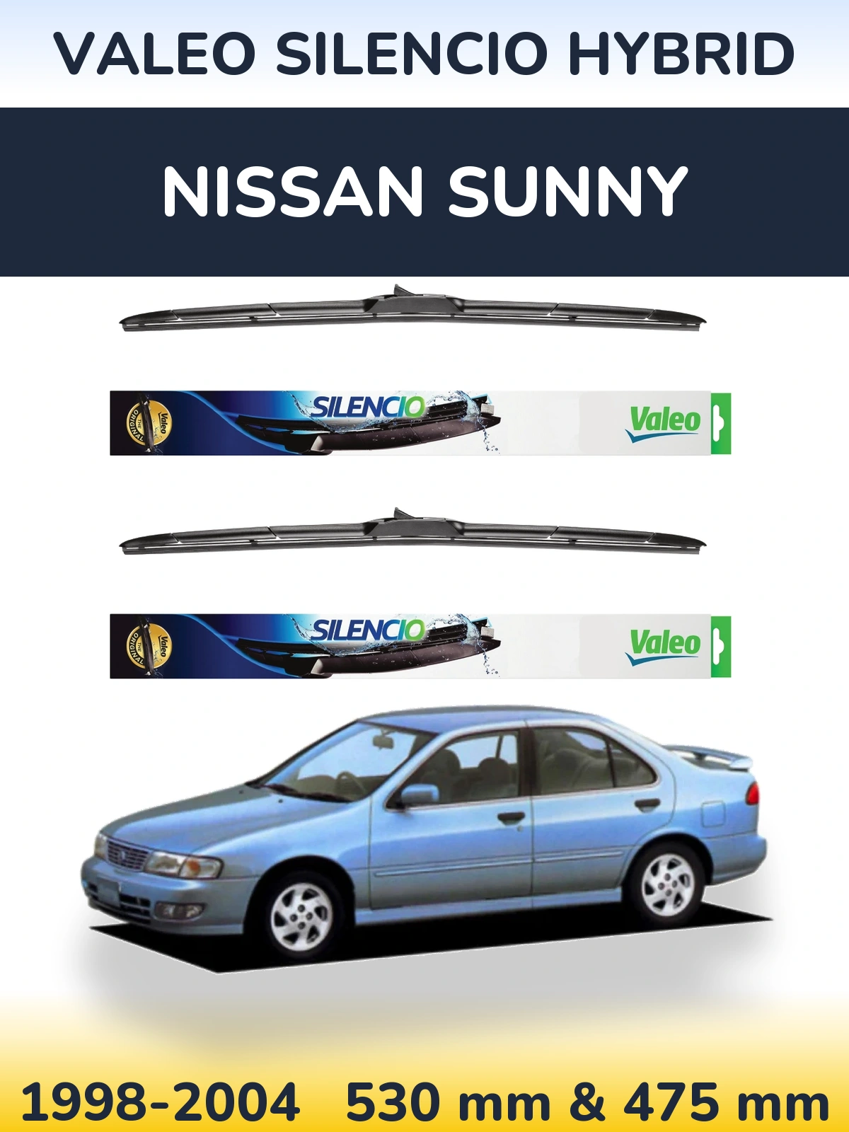 Комплект передних дворников Valeo Silencio Hybrid 530 & 475 мм для Nissan Sunny 1998-2004