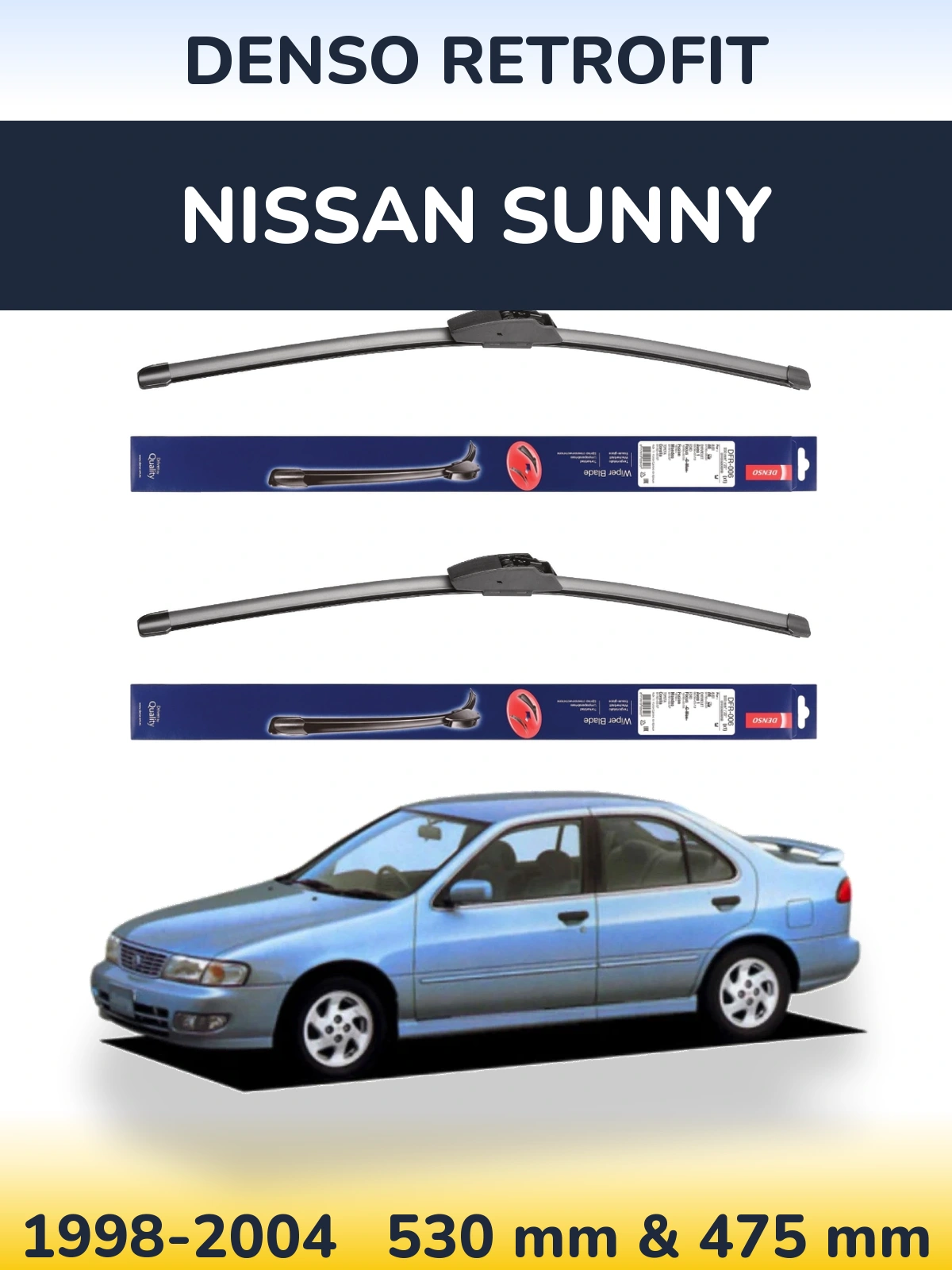 Komplet przednich wycieraczek Denso Retrofit 530 & 475 mm do Nissan Sunny 1998-2004