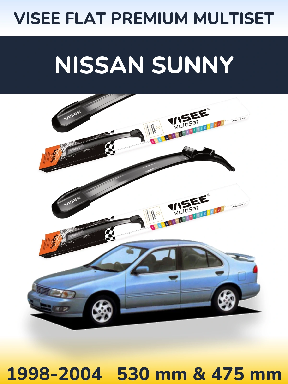 Komplet przednich wycieraczek VISEE FLAT PREMIUM MultiSet 530 & 475 mm do Nissan Sunny 1998-2004