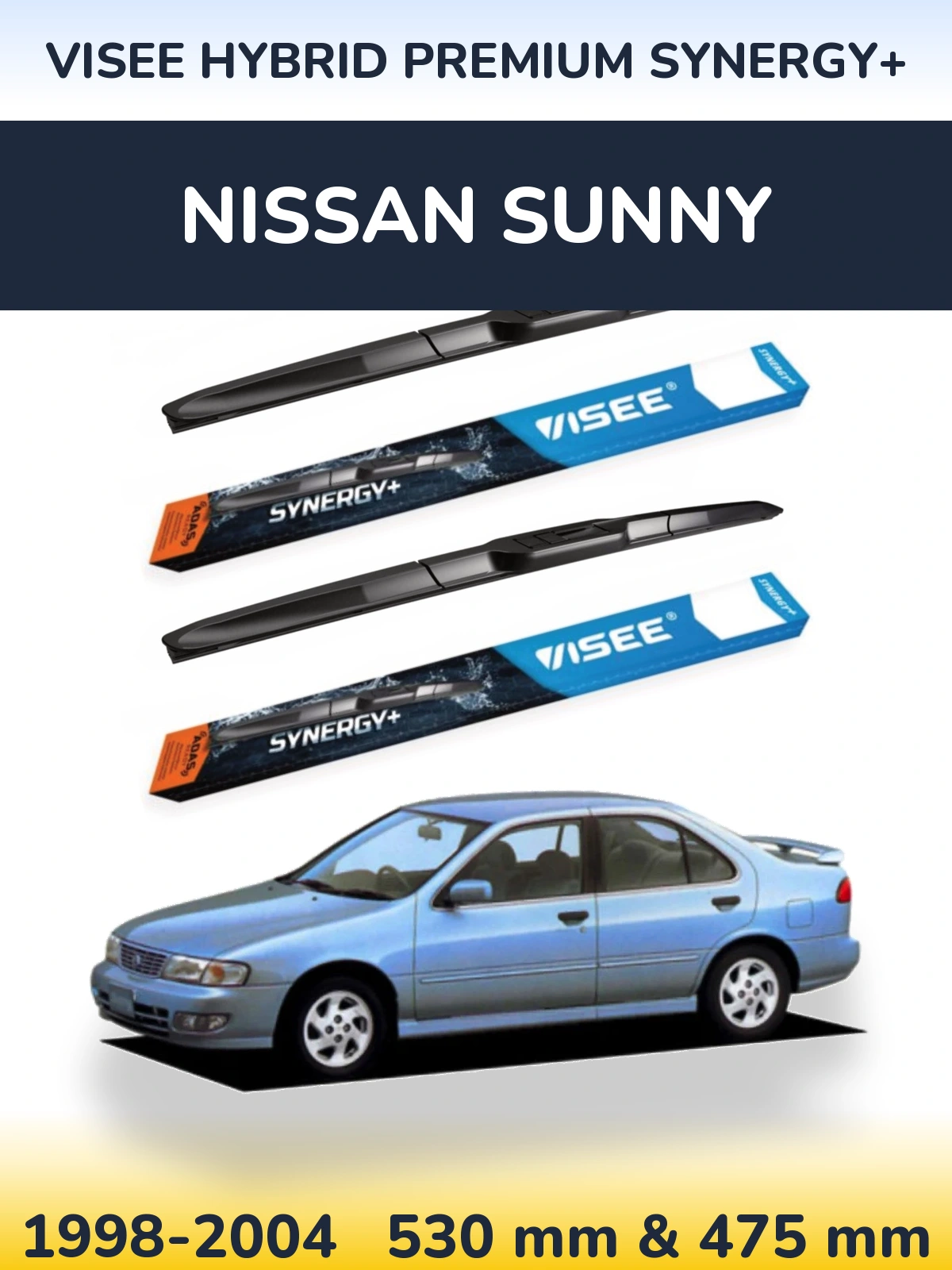 Комплект передних дворников VISEE HYBRID PREMIUM SYNERGY+ 530 & 475 мм для Nissan Sunny 1998-2004