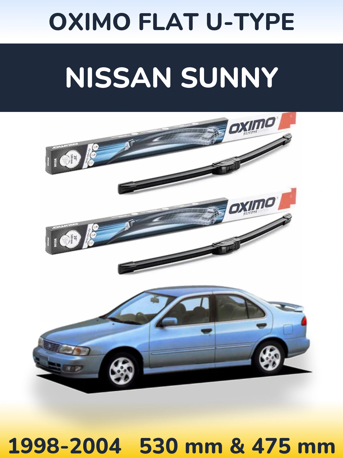 Komplet przednich wycieraczek Oximo Flat U-type 530 & 475 mm do Nissan Sunny 1998-2004