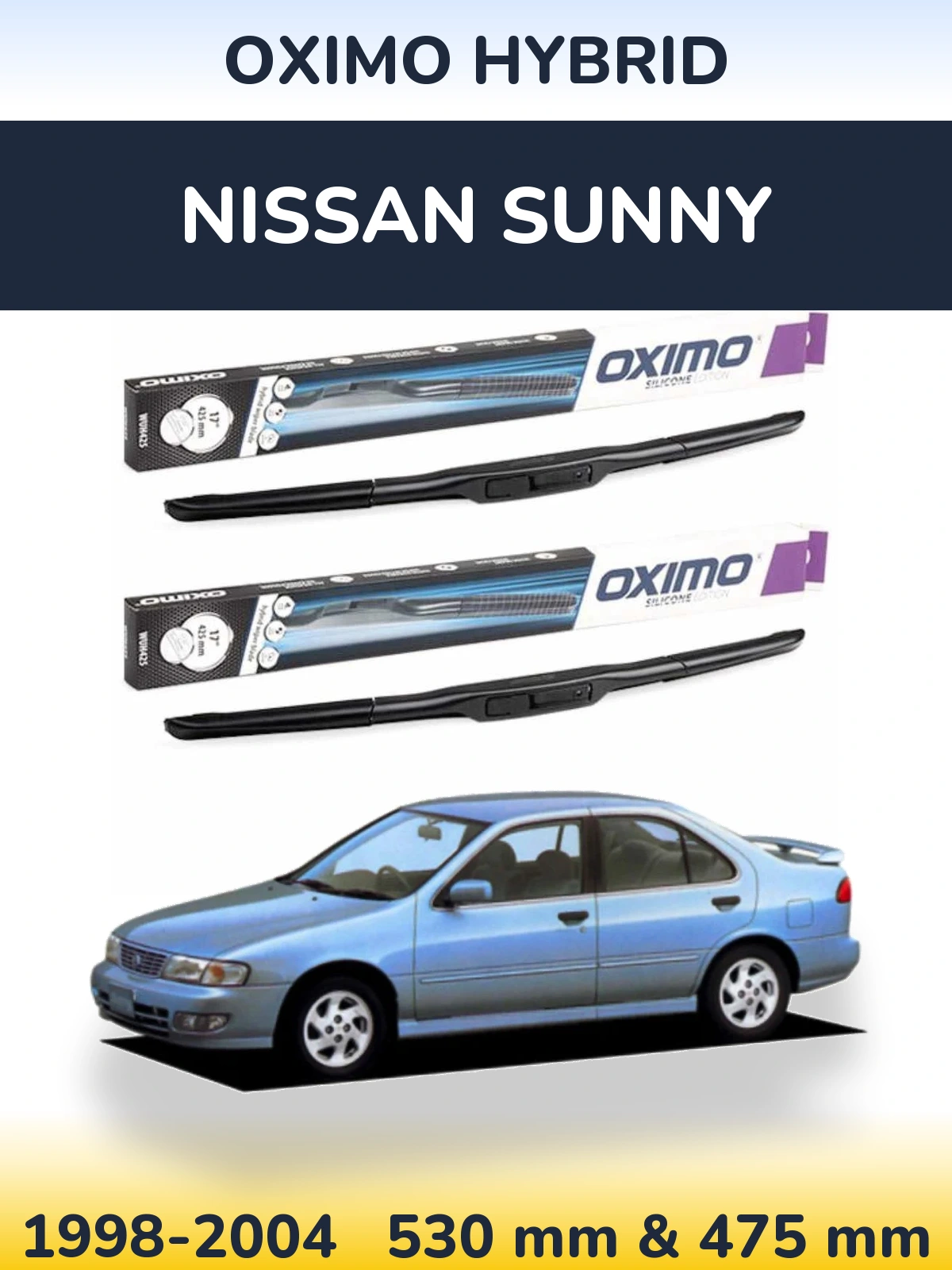 Komplet przednich wycieraczek Oximo Hybrid 530 & 475 mm do Nissan Sunny 1998-2004