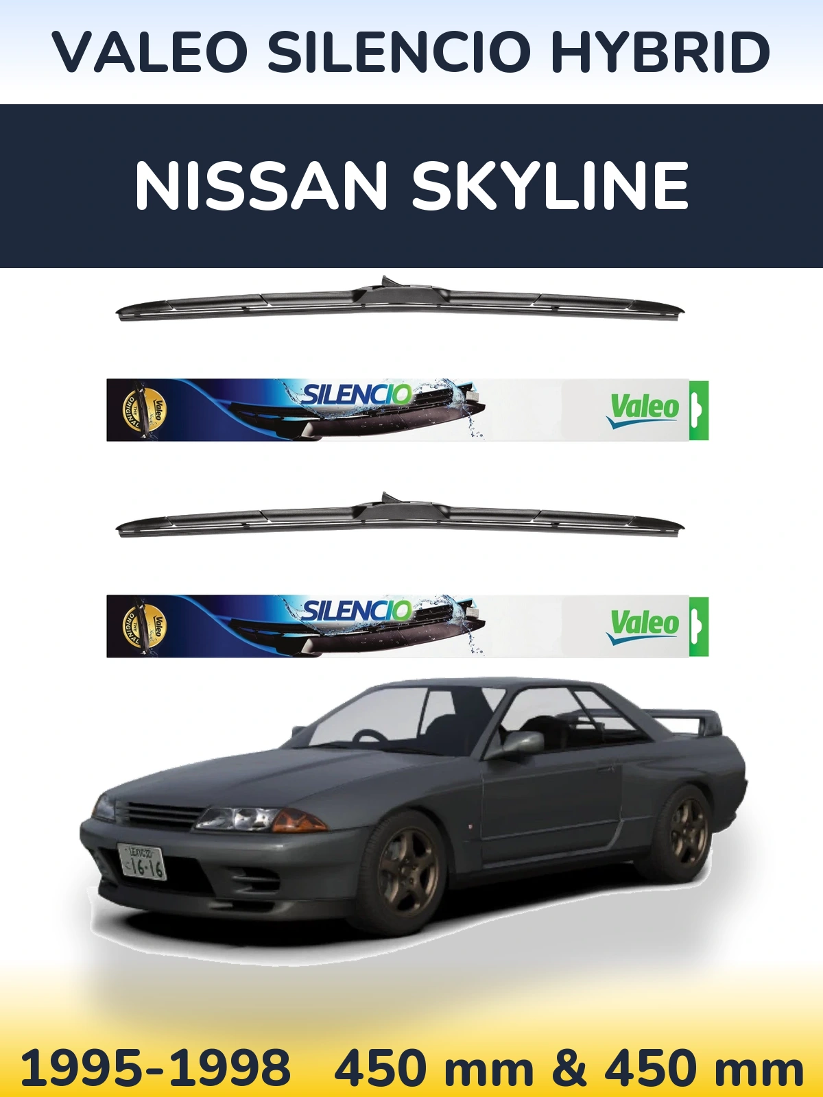 Komplet przednich wycieraczek Valeo Silencio Hybrid 450 & 450 mm do Nissan Skyline 1995-1998