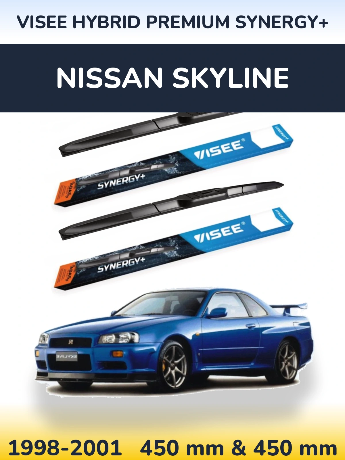 Komplet przednich wycieraczek VISEE HYBRID PREMIUM SYNERGY+ 450 & 450 mm do Nissan Skyline 1998-2001