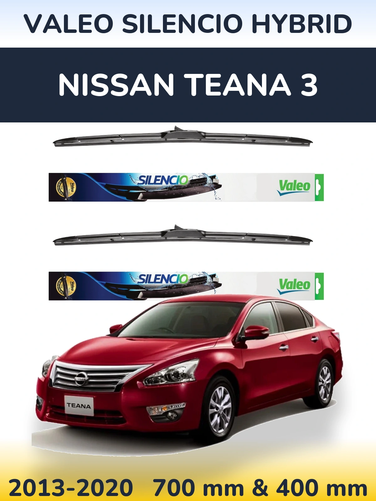 Komplet przednich wycieraczek Valeo Silencio Hybrid 700 & 400 mm do Nissan Teana 3 2013-2020